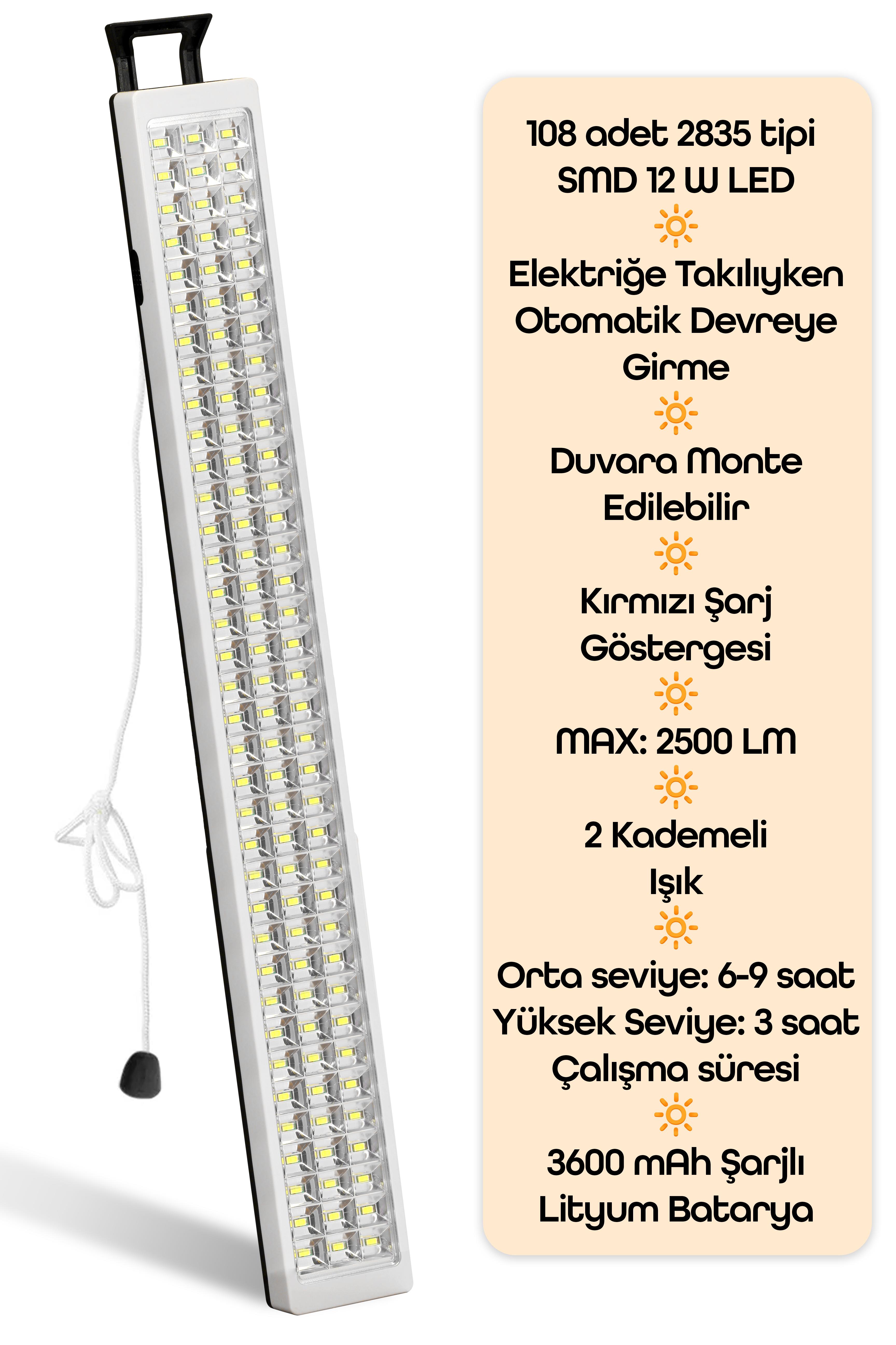 108 LED Şarjlı Işıldak POWER Lambası Otomatik Yanan Fener 2 Kademeli Elektrikli El Feneri 47712 108 LED Şarjlı Işıldak POWER Lambası Otomatik Yanan Fener 2 Kademeli Elektrikli El Feneri 47712