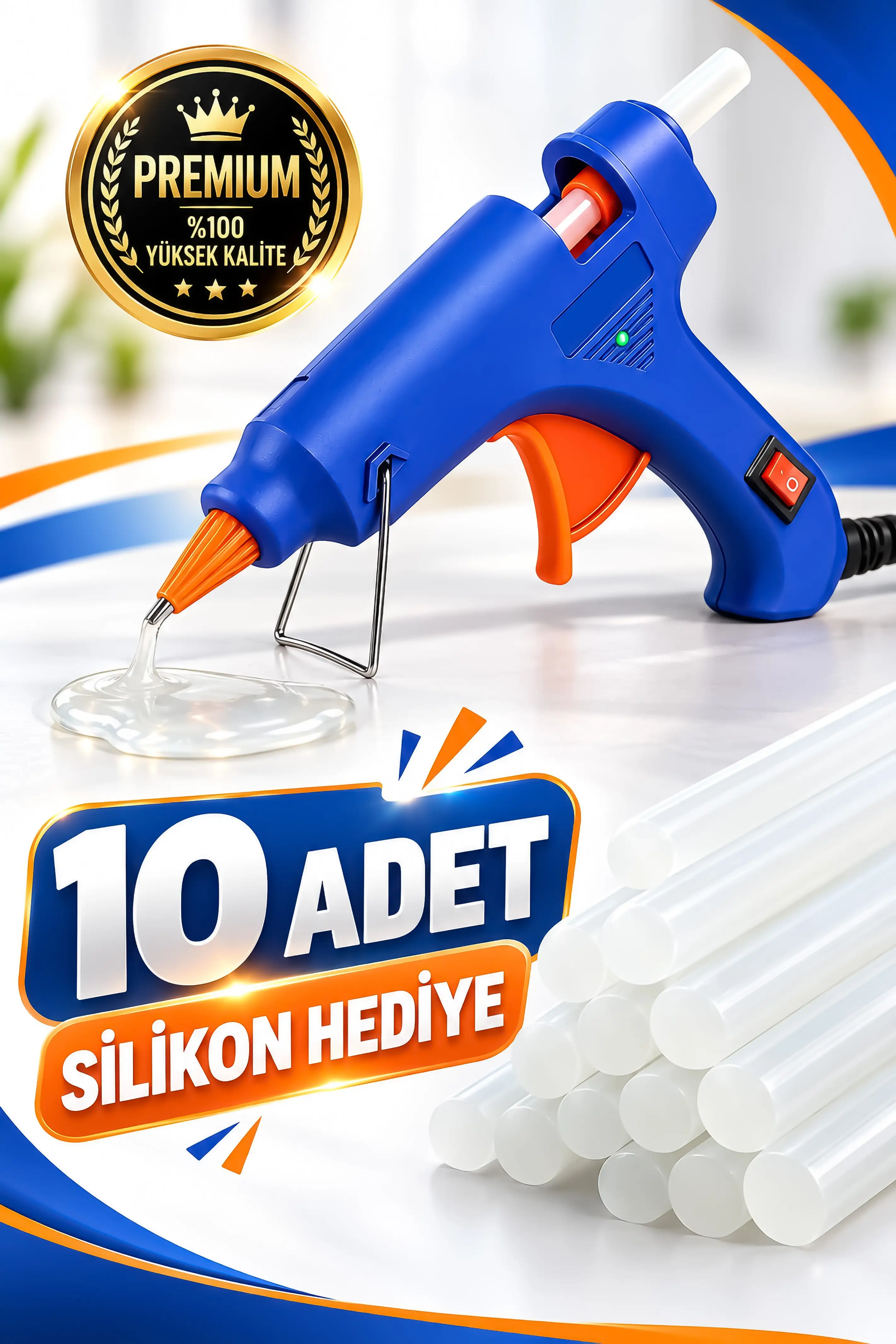 20 Watt Sıcak Silikon Tabancası Şeffaf Mum Yapıştırıcı Tabanca 10 Adet 15 cm Çubuk Silikon Hediye