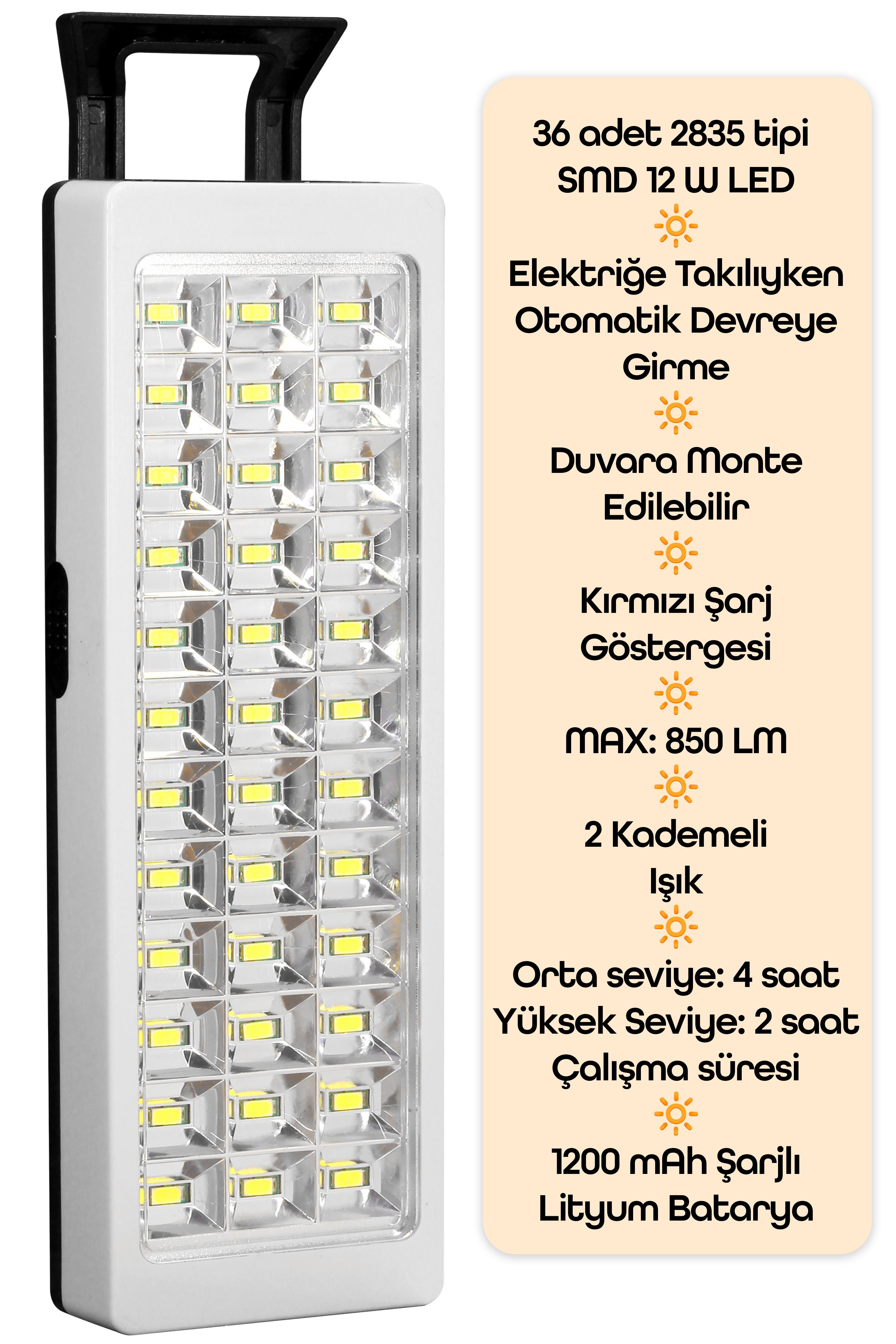 36 LED Şarjlı Işıldak POWER Lambası Otomatik Yanan Fener 2 Kademeli Elektrikli El Feneri 47733 36 LED Şarjlı Işıldak POWER Lambası Otomatik Yanan Fener 2 Kademeli Elektrikli El Feneri 47733