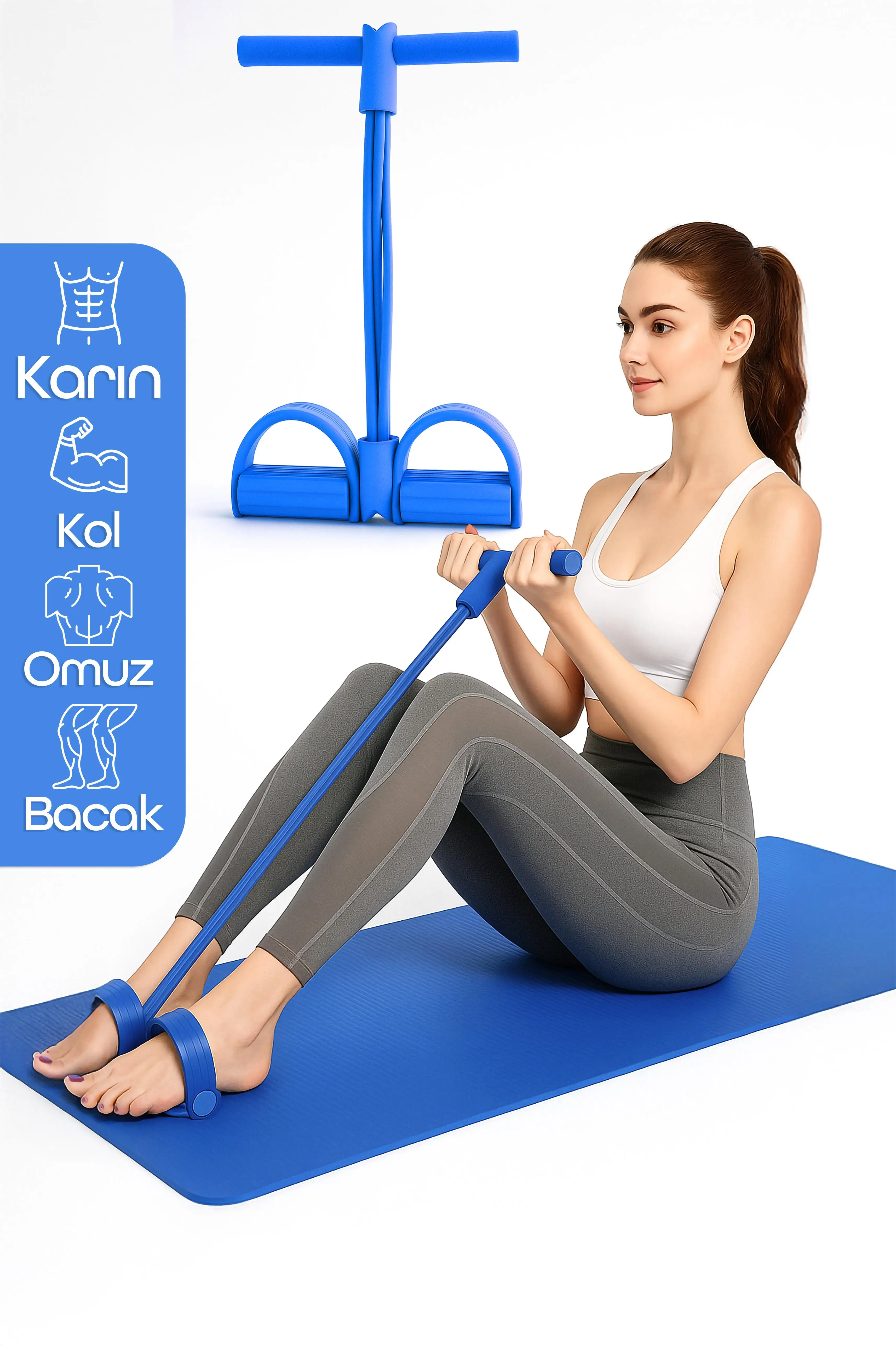 4 Lastik Body Trimmer Karın Kol Jimnastik Egzersiz Mekik Çekme Evde Spor Kondisyon Kürek Aleti Mavi