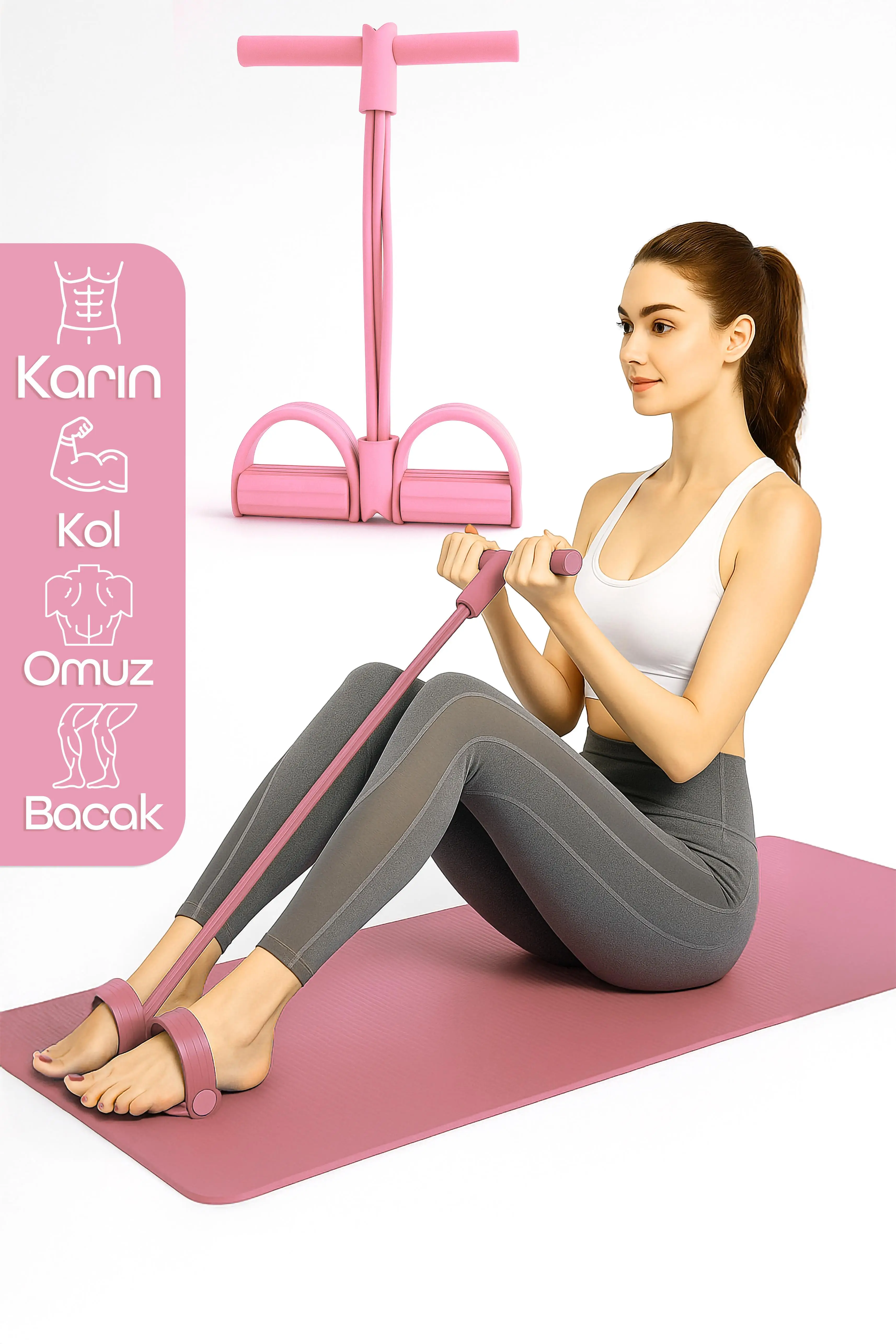 4 Lastik Body Trimmer Karın Kol Jimnastik Egzersiz Mekik Çekme Evde Spor Kondisyon Kürek Aleti Pembe