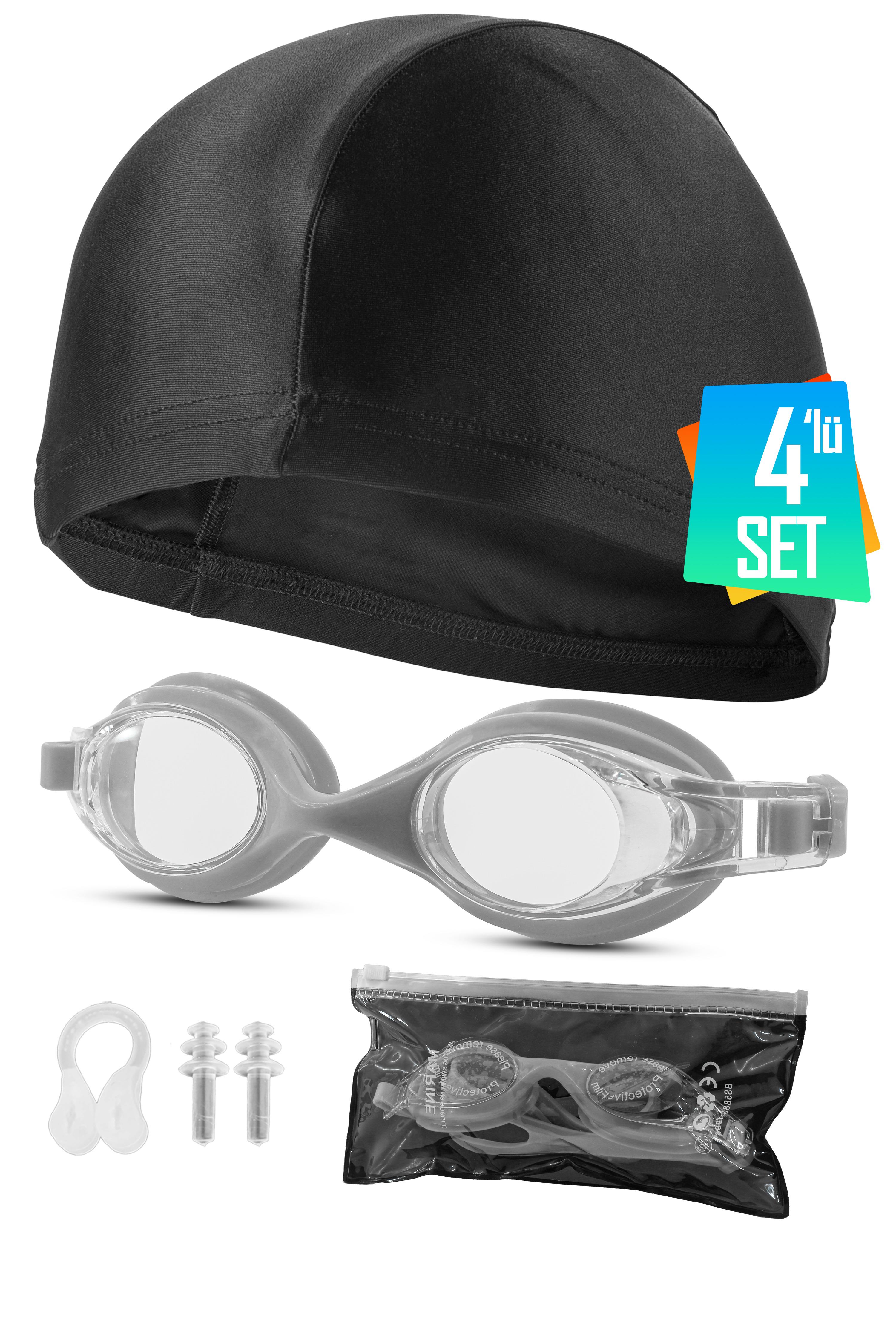 4lü Set Yüzücü Gözlüğü Kumaş Bone Kulak Ve Burun Tıkaçlı Set Yüzme Havuz Deniz Gözlüğü Gri 4lü Set Yüzücü Gözlüğü Kumaş Bone Kulak Ve Burun Tıkaçlı Set Yüzme Havuz Deniz Gözlüğü Gri