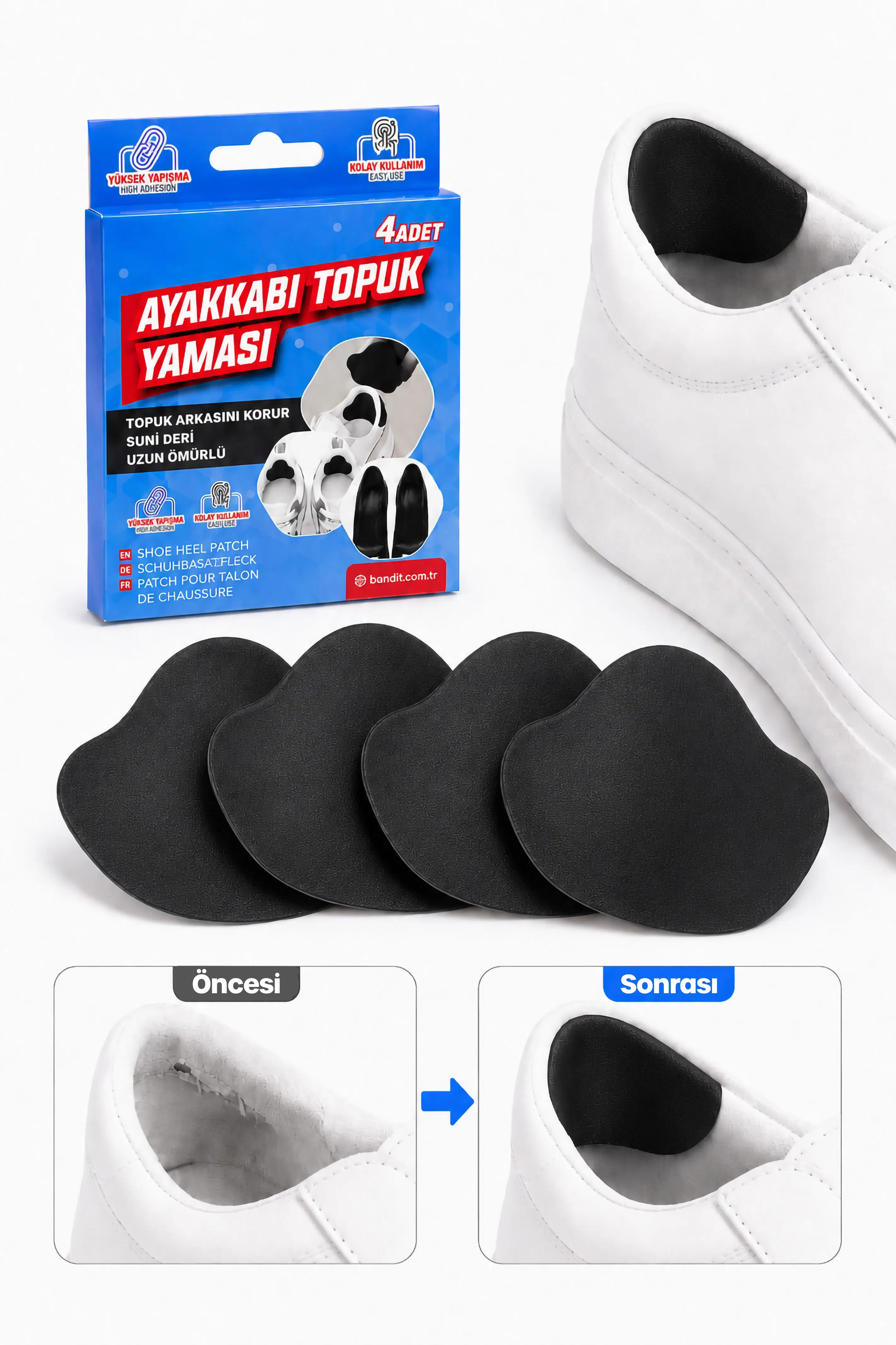 4lü Yapışkanlı Ayakkabı Topuk Yaması Kesilebilir Suni Deri Ayakkabı Tamir Pedi Siyah