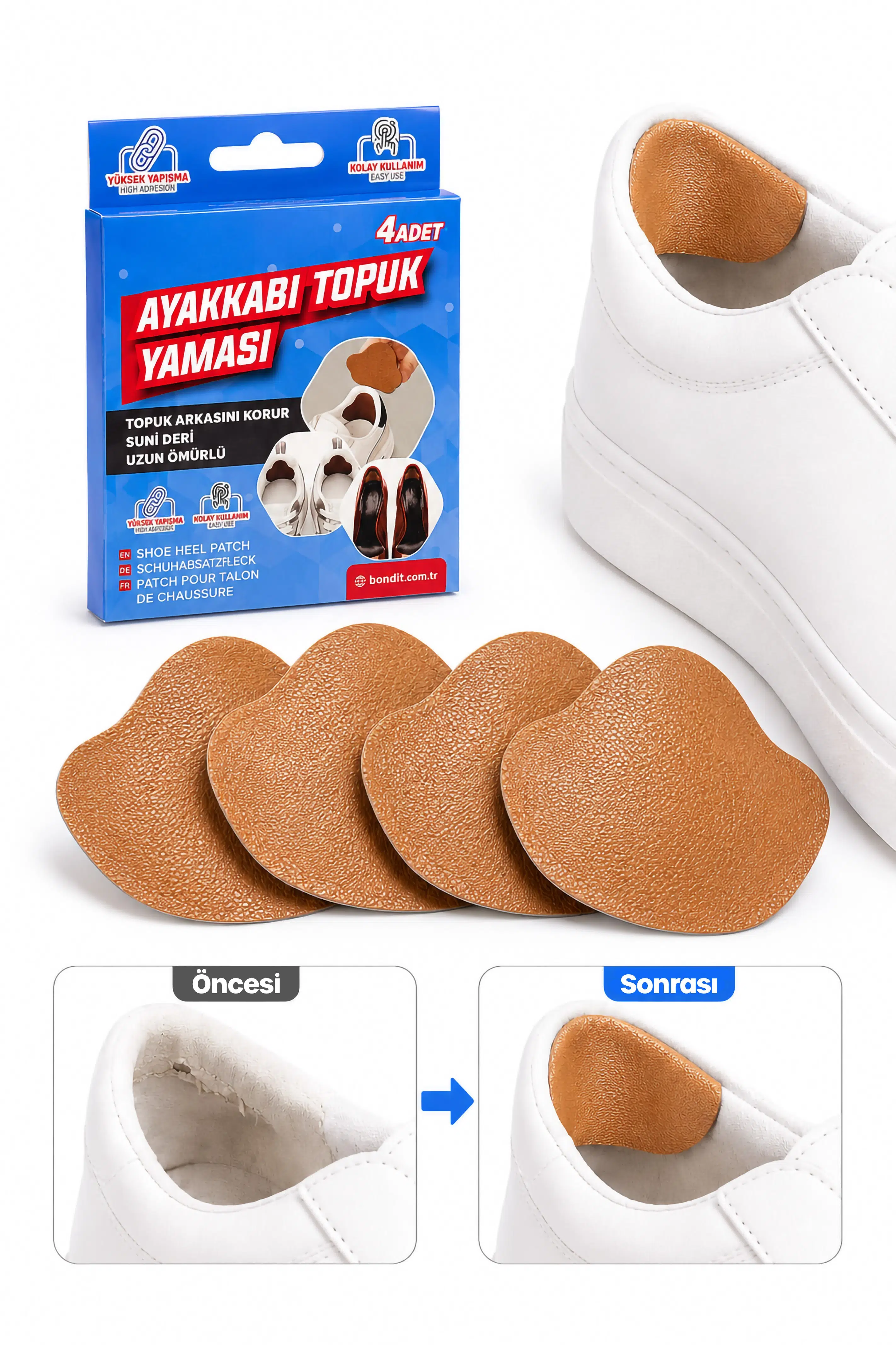 4lü Yapışkanlı Ayakkabı Topuk Yaması Kesilebilir Suni Deri Ayakkabı Tamir Pedi Kahverengi
