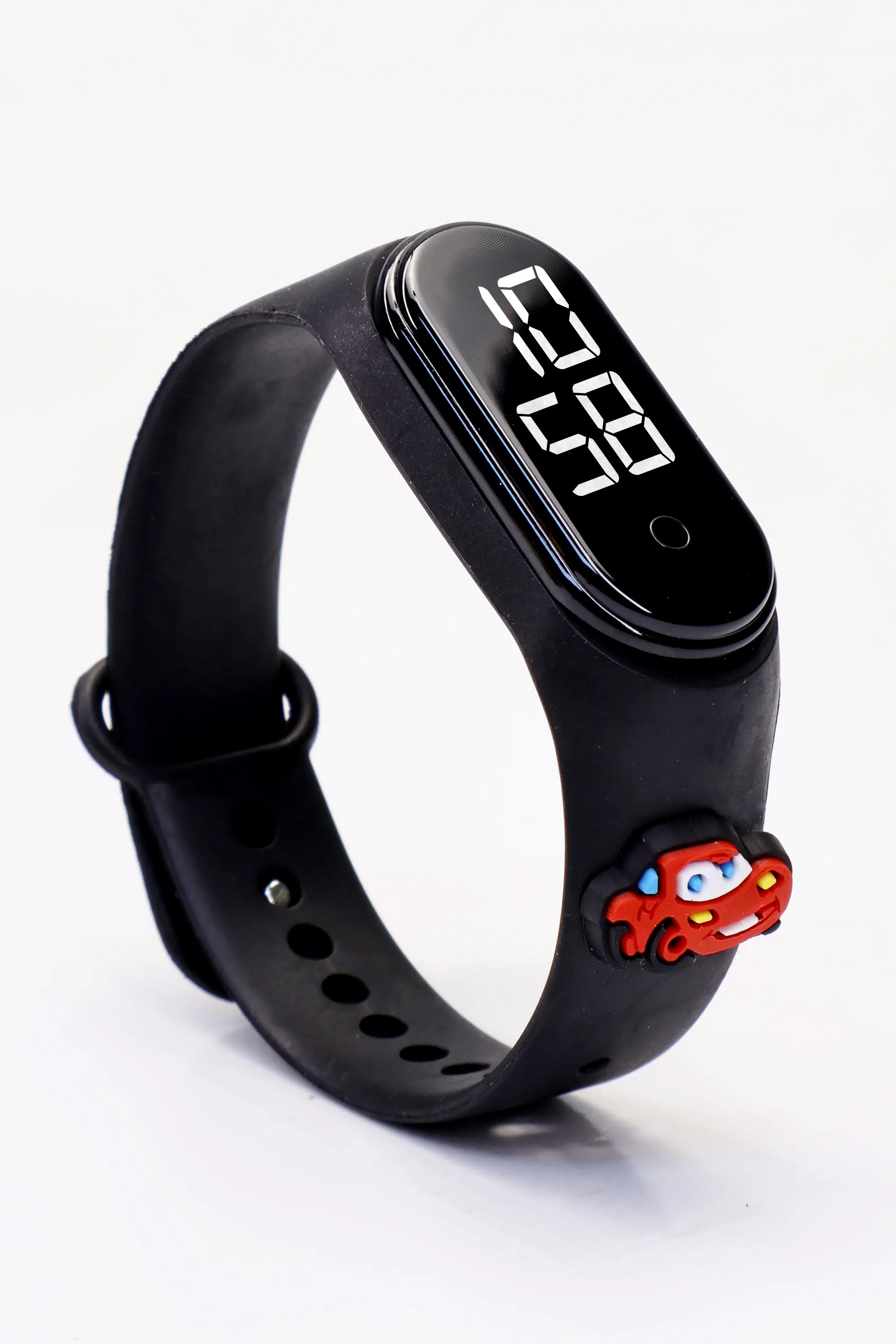 Araba Figürlü Dijital LED Takvimli Çocuk Kol Saati Dokunmatik Tuşlu Su Geçirmez Siyah-Araba