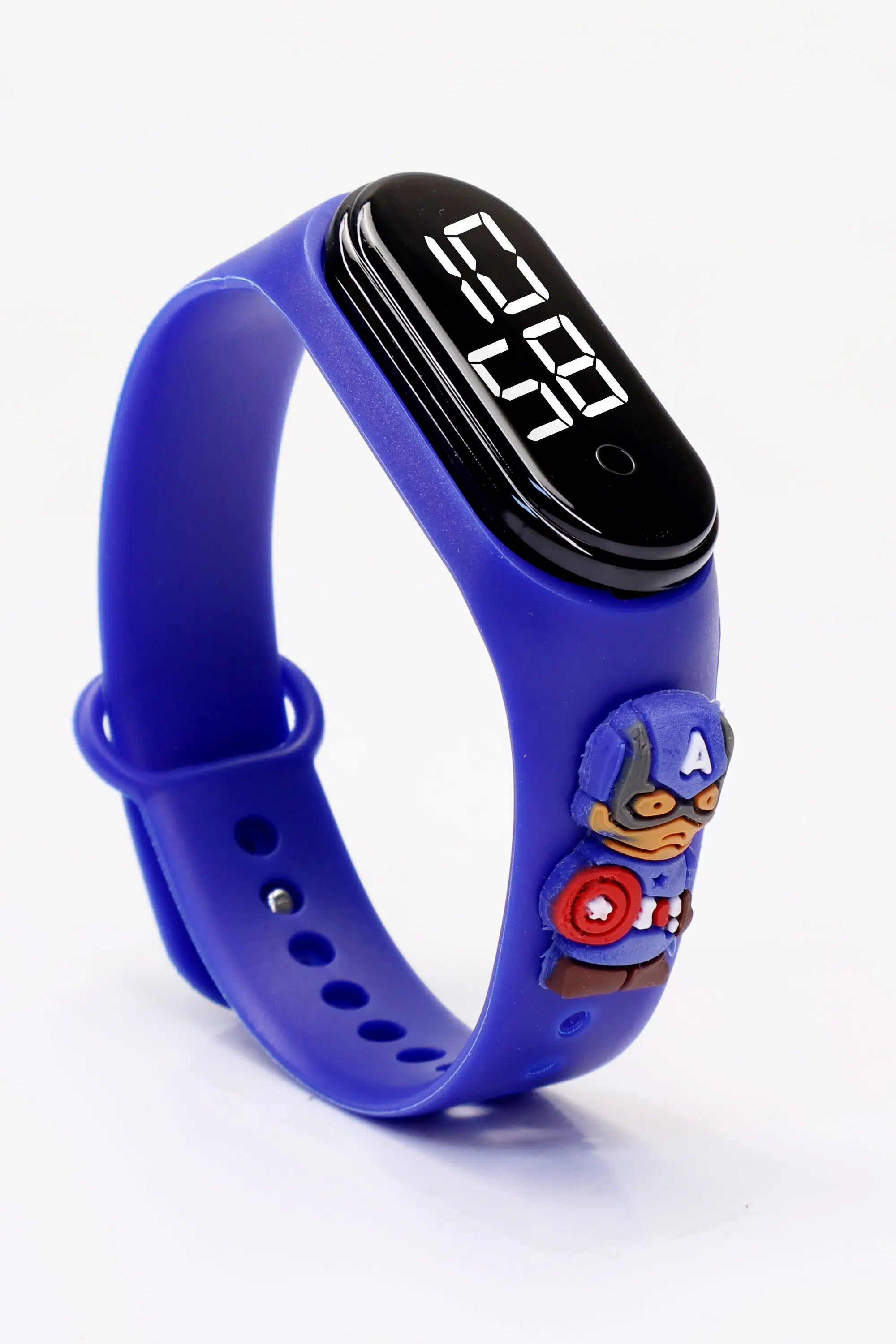 Captain America Figürlü Dijital LED Takvimli Çocuk Kol Saati Dokunmatik Tuşlu Su Geçirmez Mavi-Captn