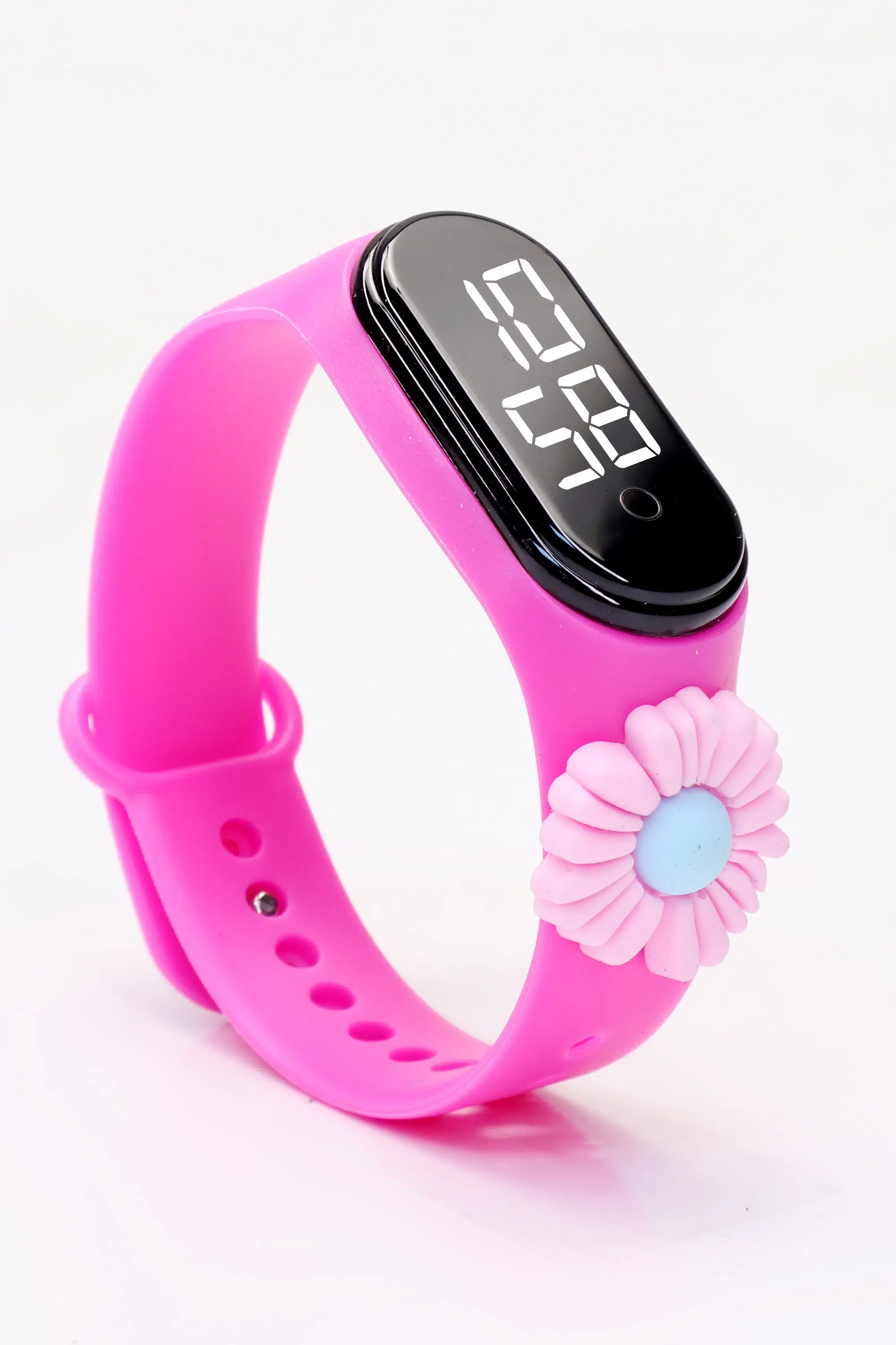 Çiçek Figürlü Dijital LED Takvimli Çocuk Kol Saati Dokunmatik Tuşlu Su Geçirmez Pembe-Çiçek