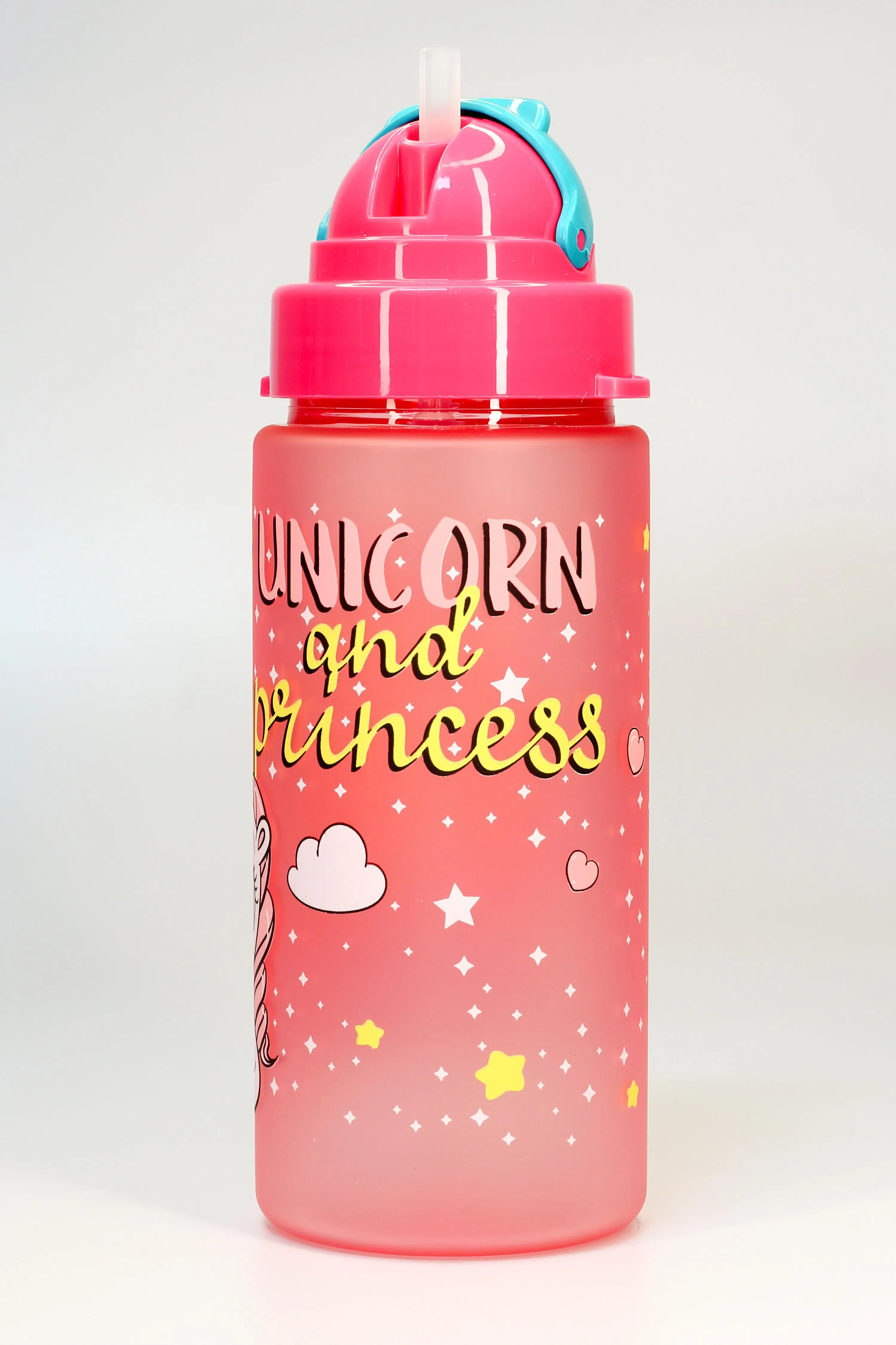 Çocuk Su Matarası Tritan Pipetli Su Şişesi Boyun Askılı Unicorn Okul Suluğu BPAsız 500mL Pembe T0106