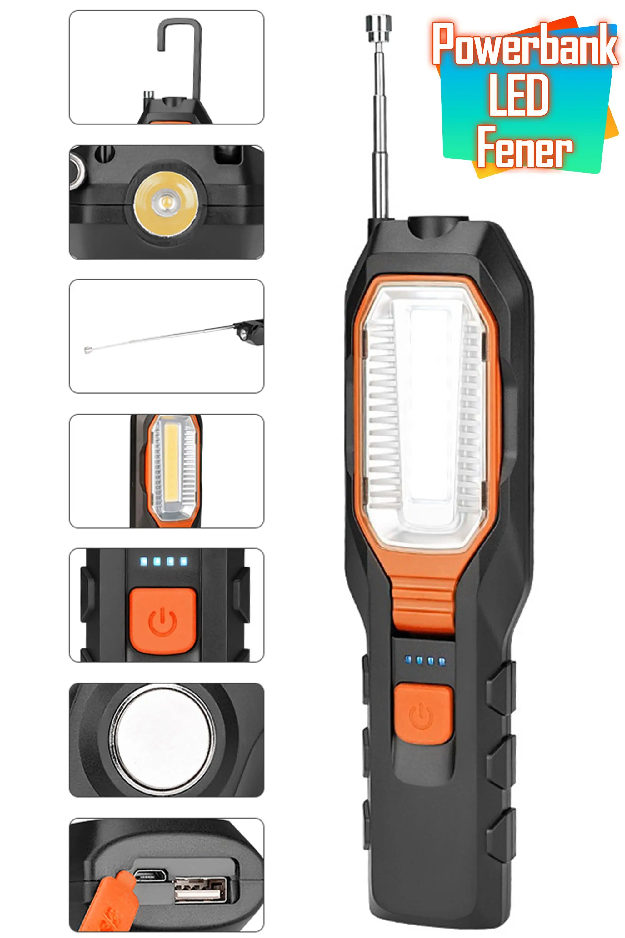 El Feneri 4 Modlu 90° Akrobat LED Çalışma Işığı İş Lambası Darbeye Dayanıklı Mıknatıslı Fener 8W