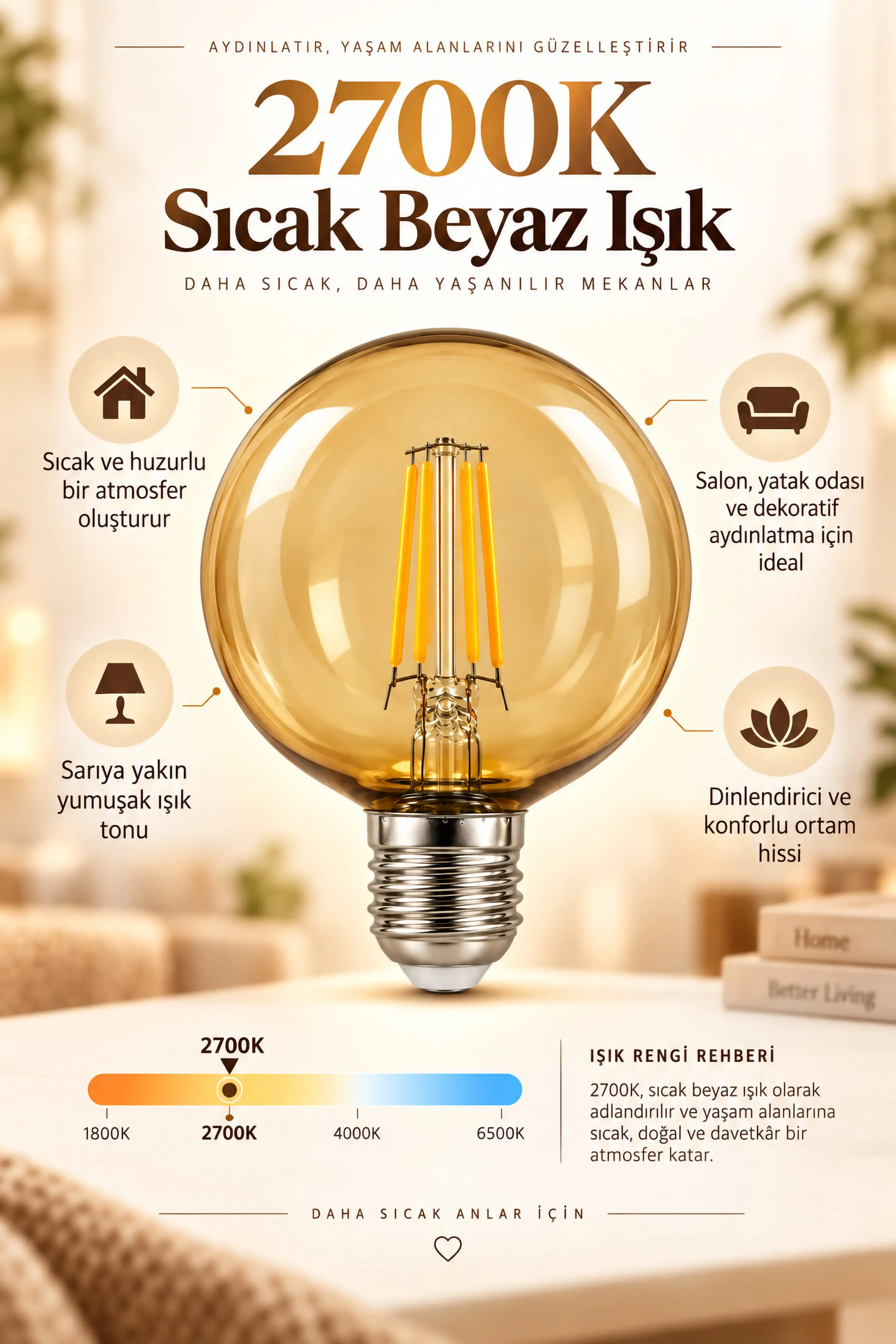 G80 Dimmerli Rustik Gün Işığı 2700K Amber LED Ampul Filament E27 Duylu Filamanlı Edison Ampül