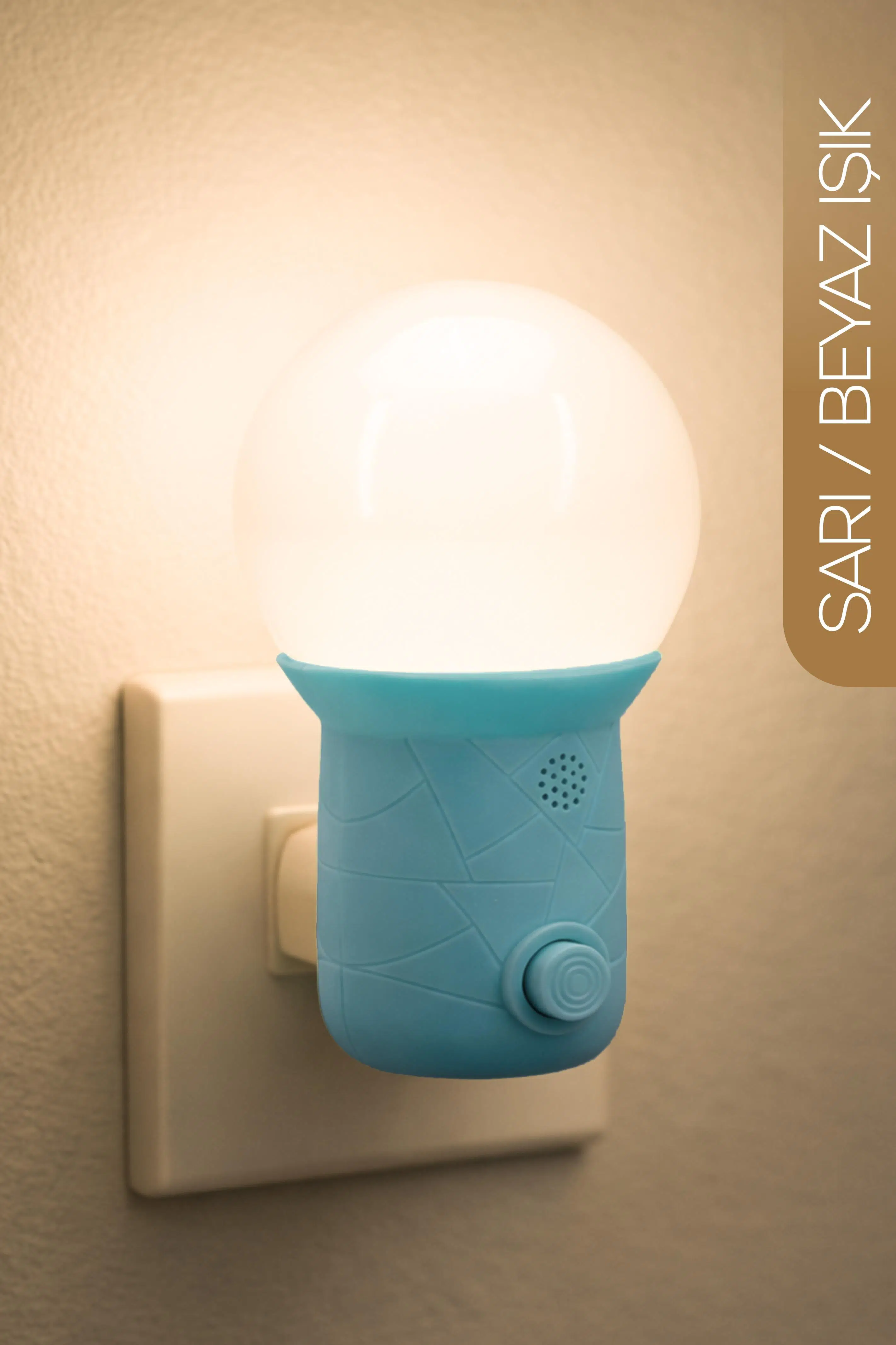 Gece Lambası Kubbe Tip 2 MOD Sarı-Beyaz Işık Tuşlu Koridor Hol Işığı Uyuma Işığı Turkuaz GC11