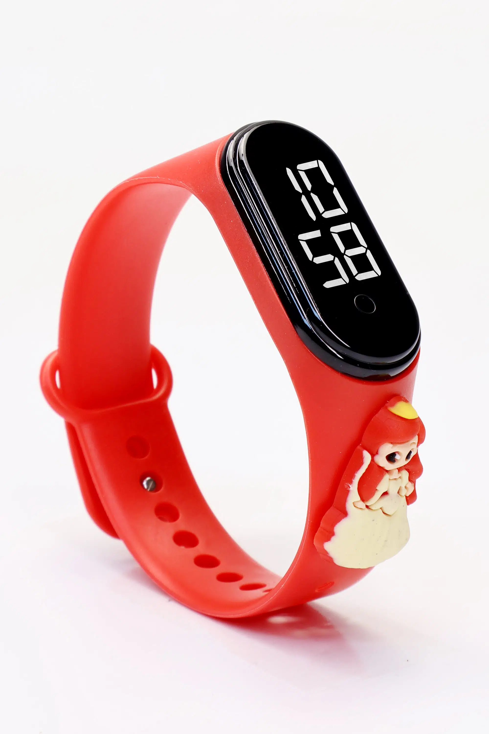 Kız Figürlü Dijital LED Takvimli Çocuk Kol Saati Dokunmatik Tuşlu Su Geçirmez Kırmızı-Kız