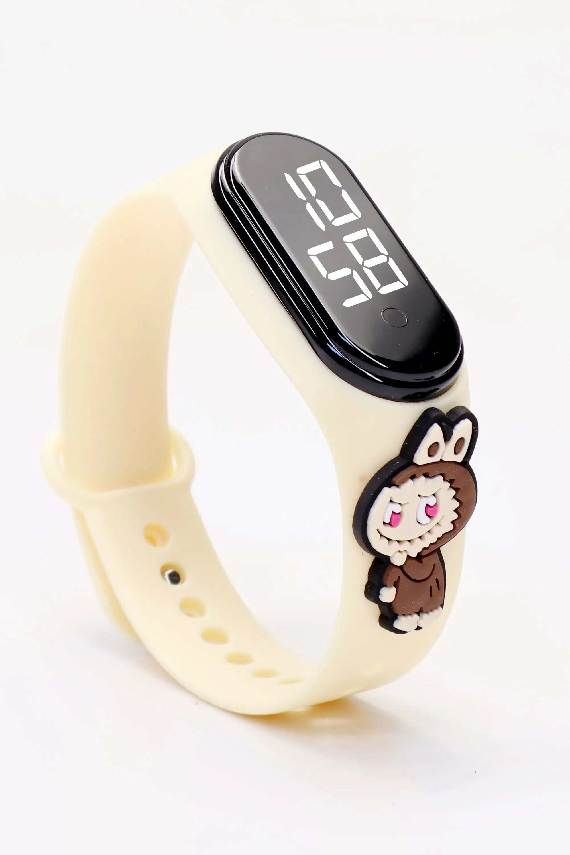 Labubu Figürlü Dijital LED Takvimli Çocuk Kol Saati Dokunmatik Tuşlu Su Geçirmez Krem-Labubu