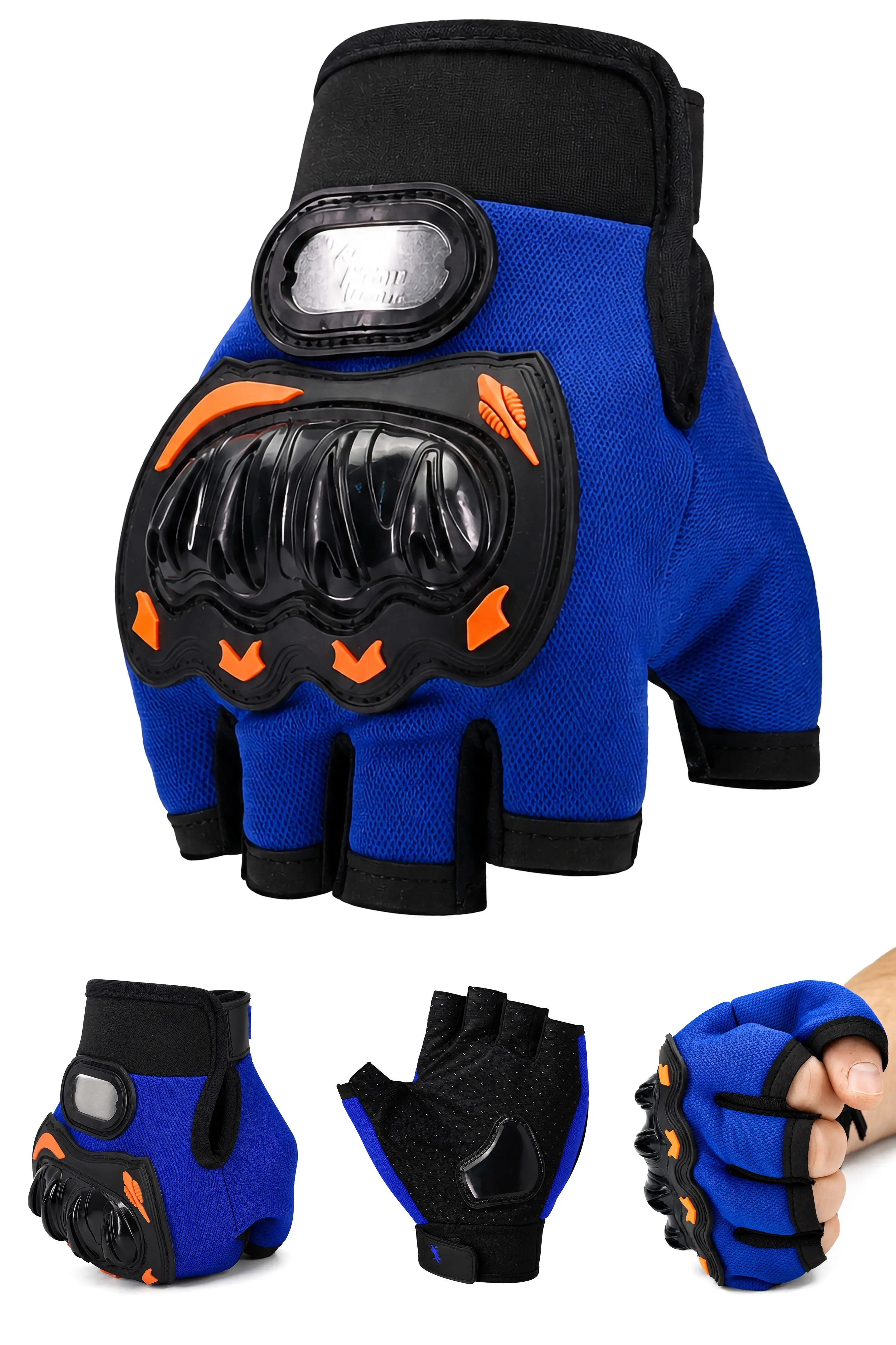 M Beden Korumalı Kesik Yarım Motosiklet Eldiveni Unisex Bisiklet Motorcu Eldiveni Mavi 116