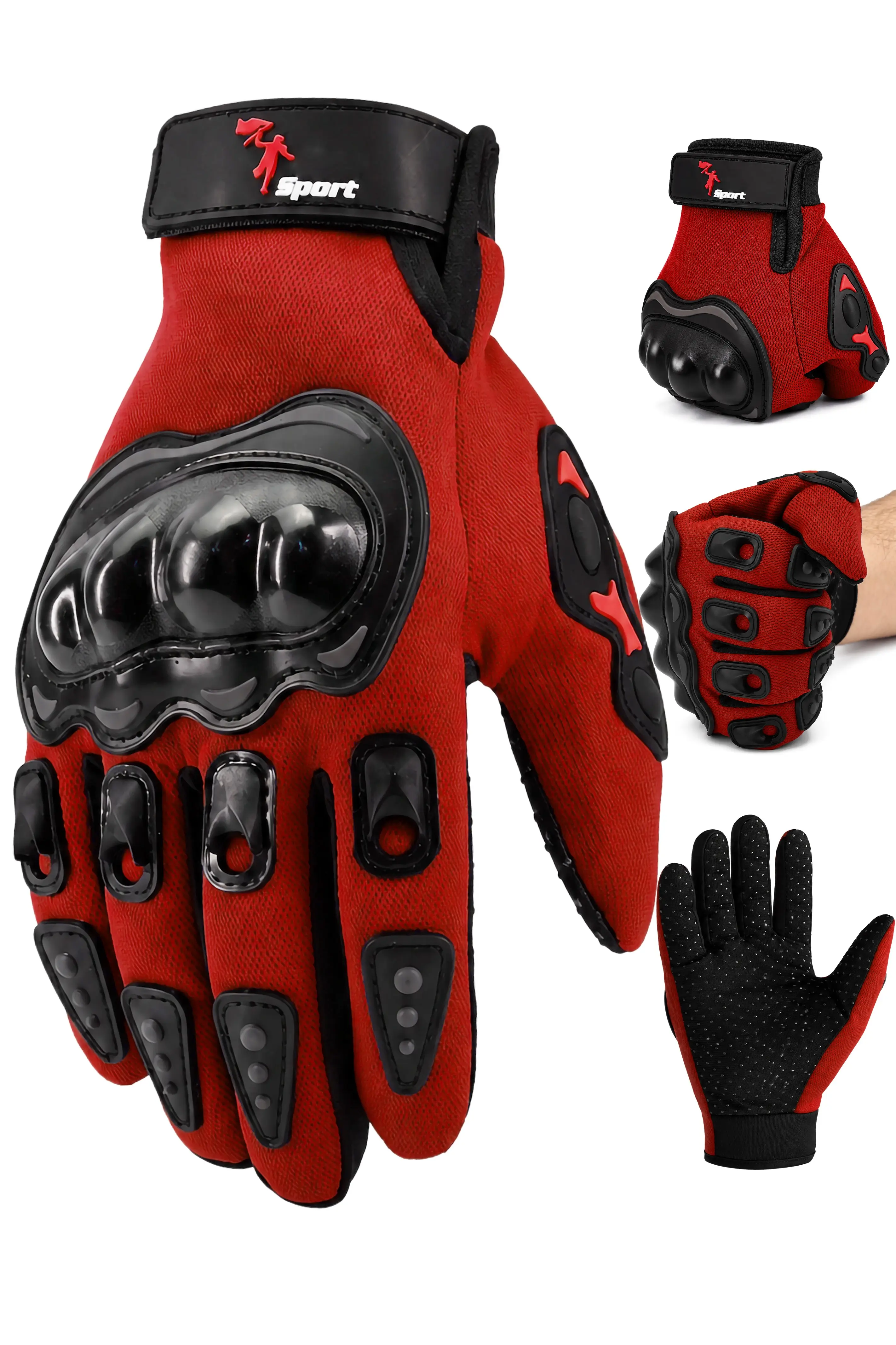M Beden Korumalı Motosiklet Eldiveni Unisex Bisiklet Motorcu Eldiveni Kırmızı 114