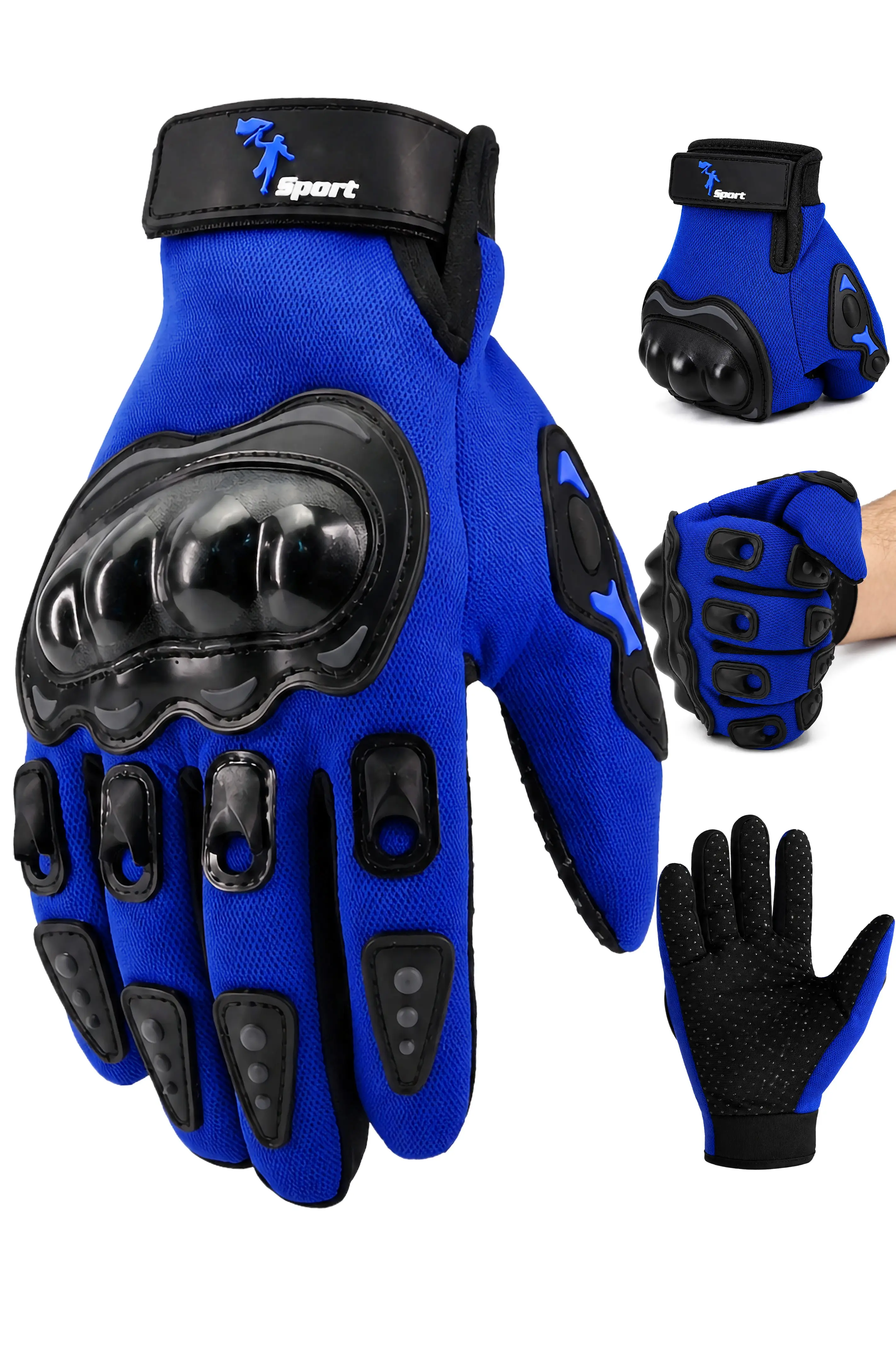M Beden Korumalı Motosiklet Eldiveni Unisex Bisiklet Motorcu Eldiveni Mavi 114
