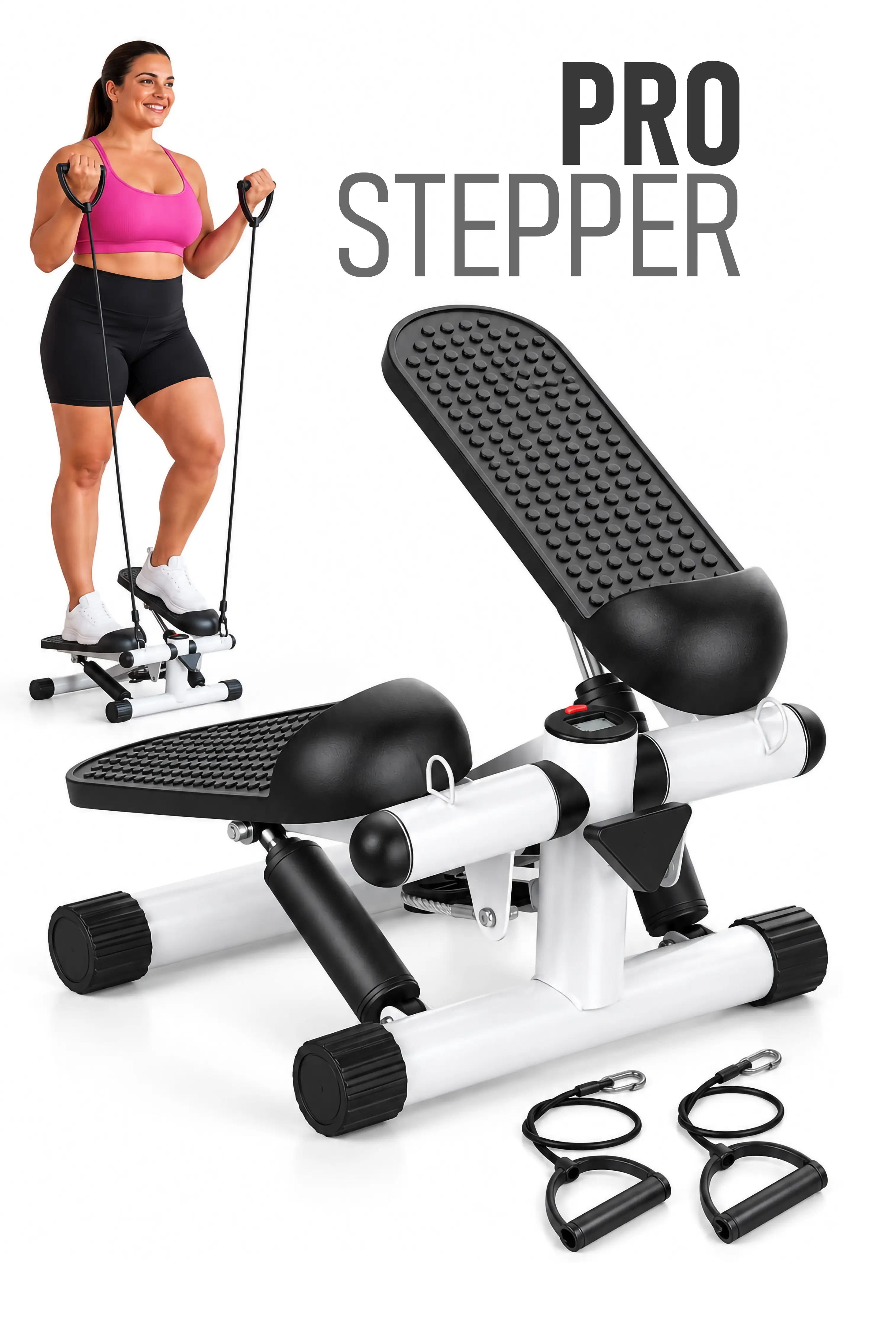 Multi Stepper Evde Yürüyüş Egzersiz Çift Amortisörlü Direnç Bant Dijital Göstergeli Egzersiz Aleti
