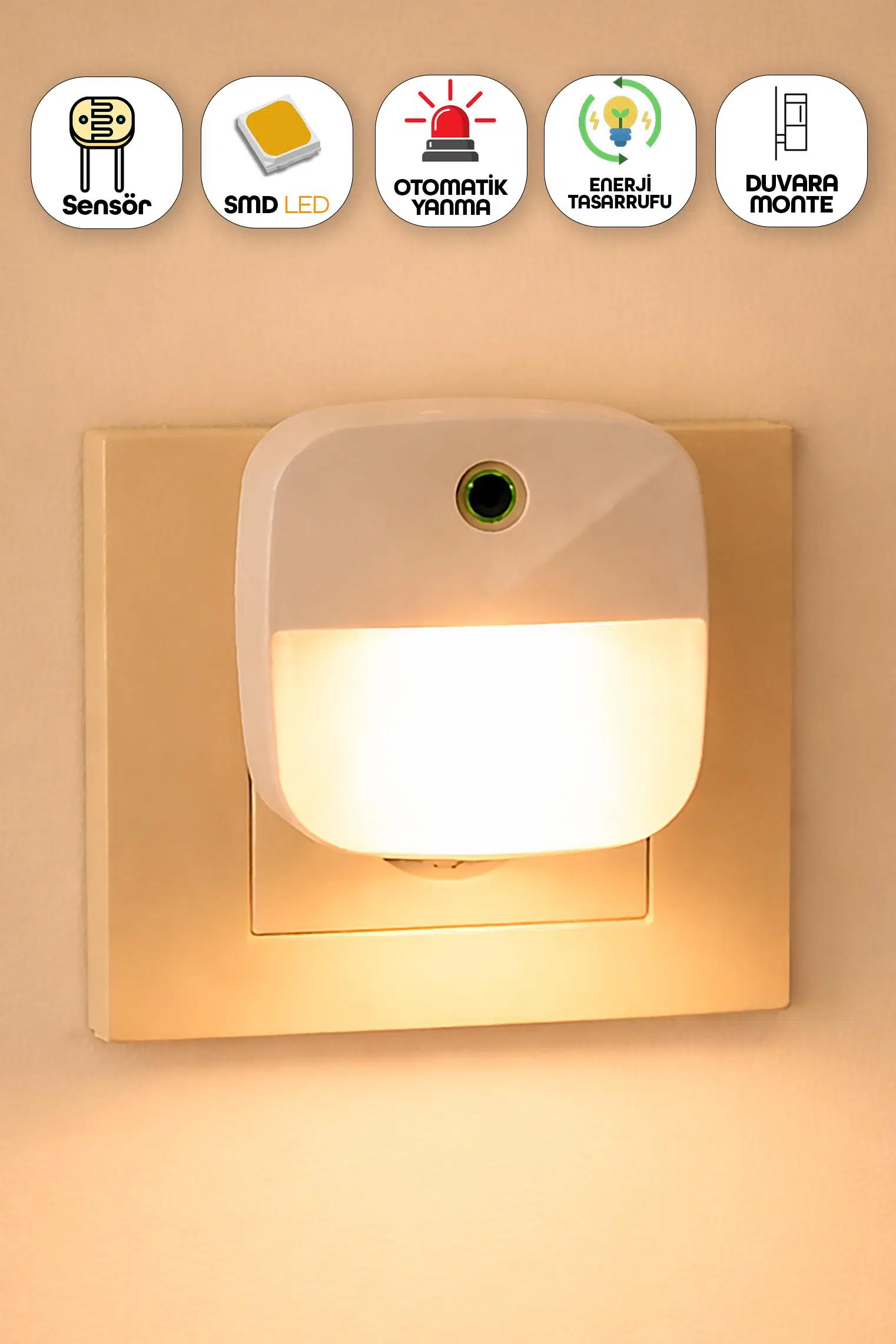 Otomatik Gece Lambası Işığa Duyarlı LDR Sensörlü Fotoselli Karanlık Sensörlü Işık Beyaz Kare PT233