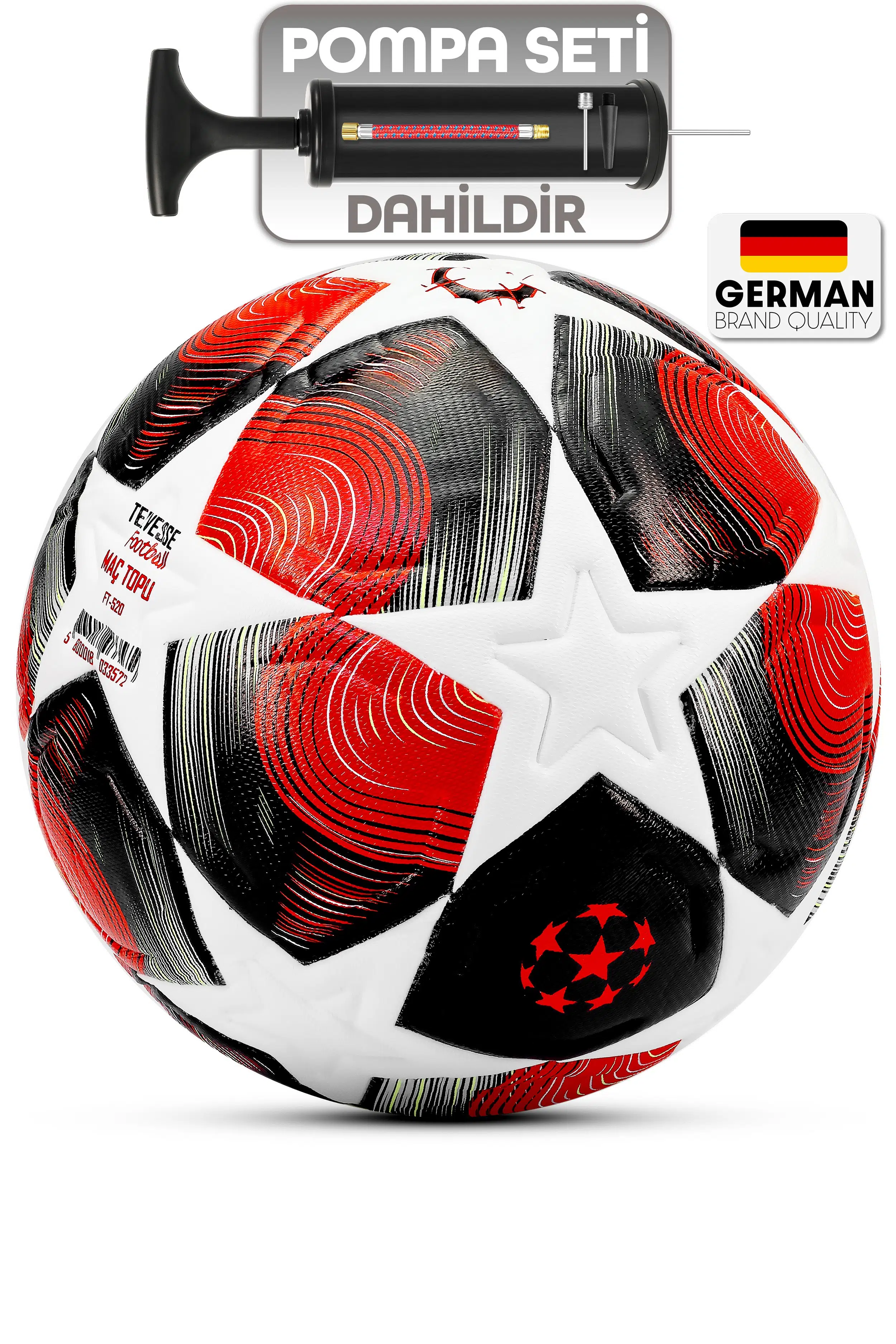 PRO-Serisi Futbol Topu Şampiyonlar Ligi Lazer Kesim Pompa Dahil Halı Saha Maç Futbol Topu Red 520