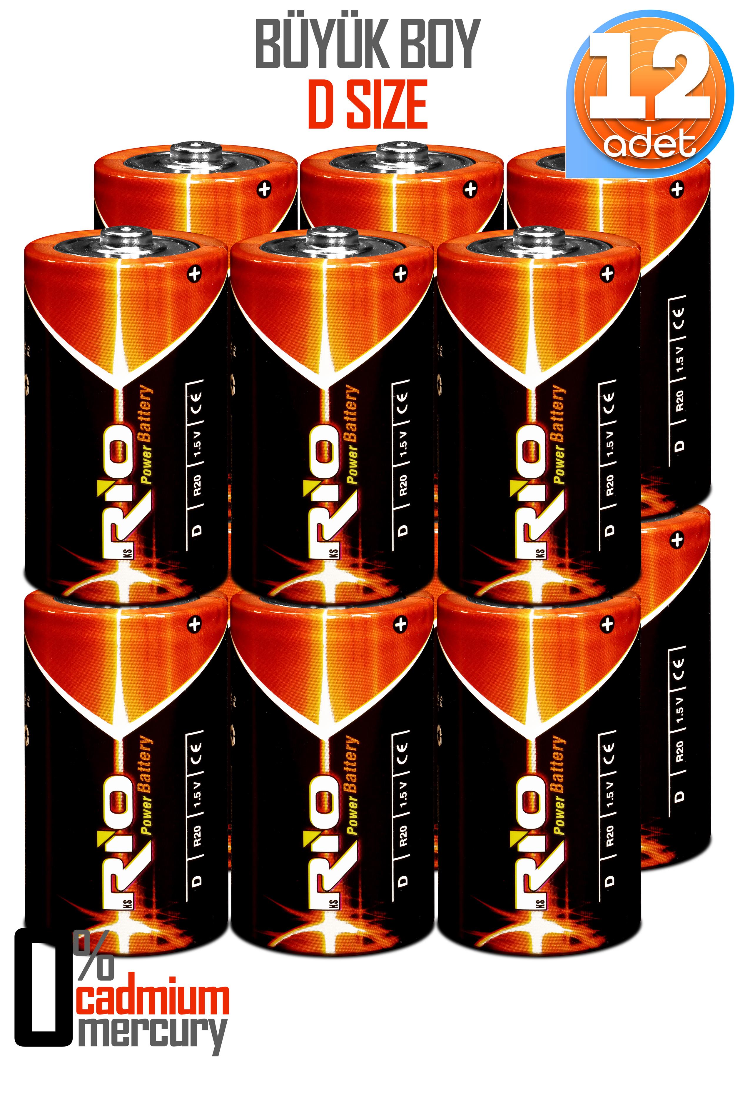 Rio 12li Büyük Boy Pil R20 D-Size Pil D Boy Pil Oyuncak Pili Çinko Karbon Pil Zn-C 1.5 V Rio 12li Büyük Boy Pil R20 D-Size Pil D Boy Pil Oyuncak Pili Çinko Karbon Pil Zn-C 1.5 V