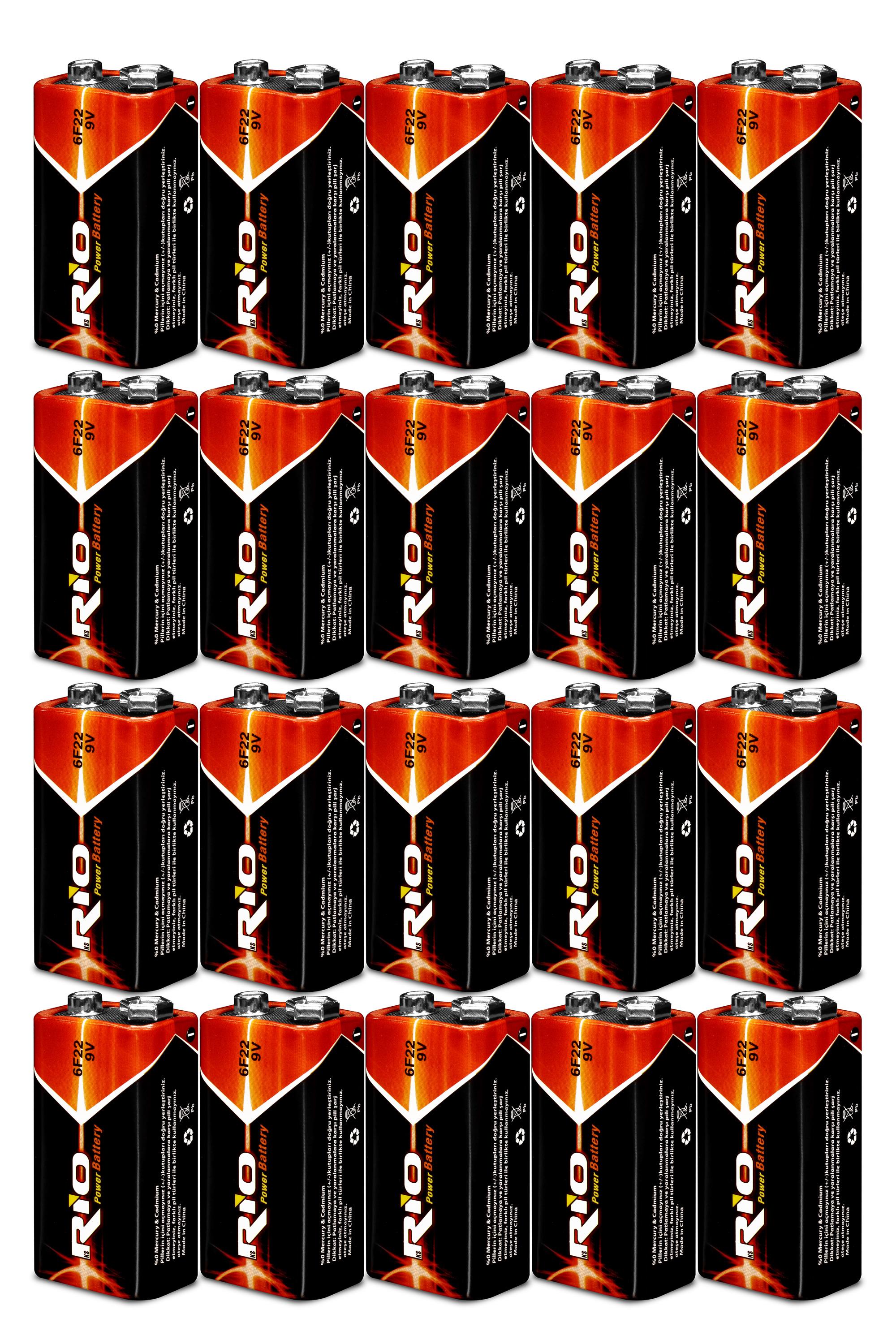Rio 20li 9V Volt Kare Pil Elektronik Pili Çinko Karbon Pil Zn-C 9 V Rio 20li 9V Volt Kare Pil Elektronik Pili Çinko Karbon Pil Zn-C 9 V