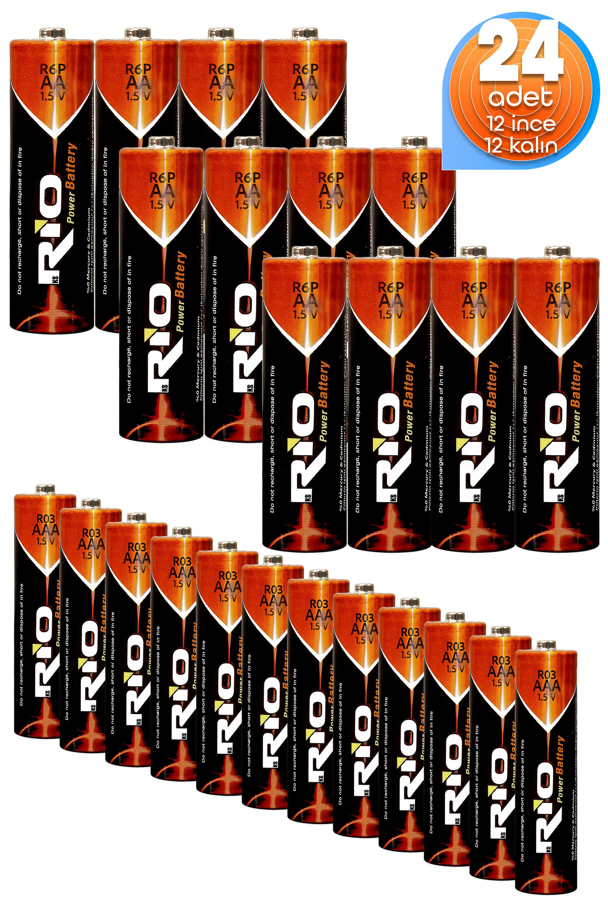 Rio 24lü (12 AA + 12 AAA) İnce ve Kalın Kalem Pil Seti Saat R03 ve R6P Pili Çinko Karbon Pil Zn-C 1.5V Rio 24lü (12 AA + 12 AAA) İnce ve Kalın Kalem Pil Seti Saat R03 ve R6P Pili Çinko Karbon Pil Zn-C 1.5V
