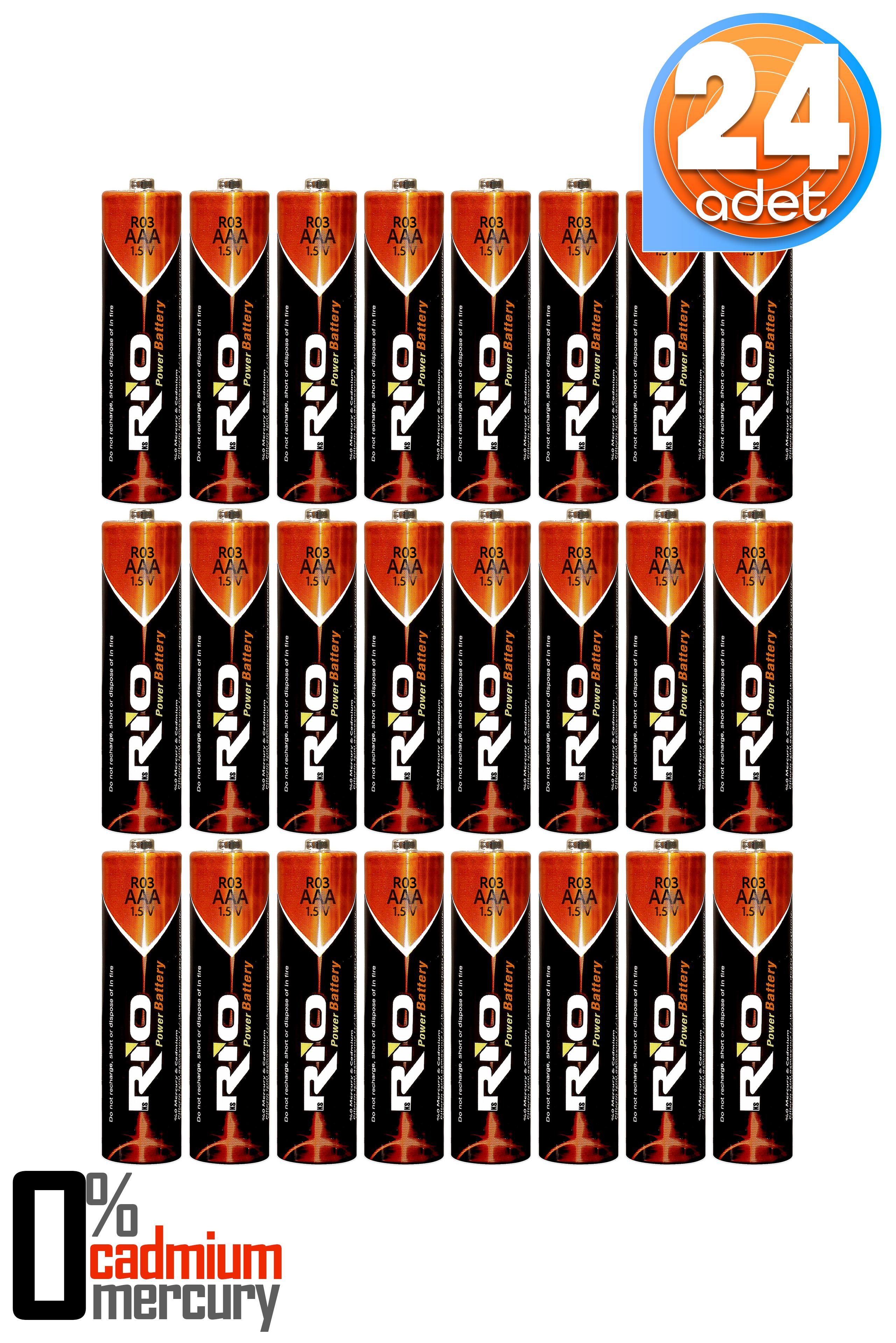Rio 24lü AAA R03 İnce Kalem Pil Kumanda Pili Çinko Karbon Pil Zn-C 1.5V Rio 24lü AAA R03 İnce Kalem Pil Kumanda Pili Çinko Karbon Pil Zn-C 1.5V