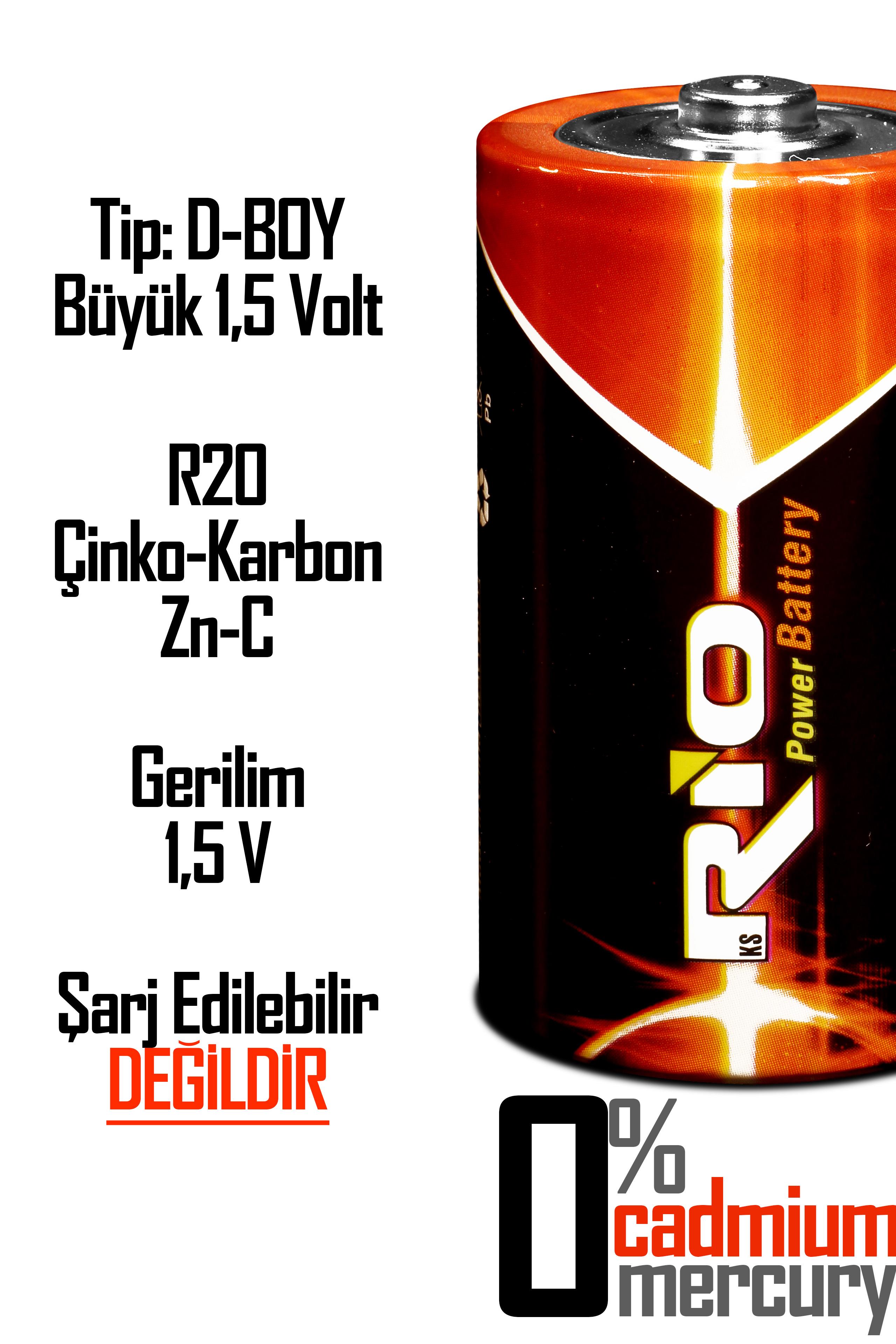 Rio 6lı Büyük Boy Pil R20 D-Size Pil D Boy Pil Oyuncak Pili Çinko Karbon Pil Zn-C 1.5 V Rio 6lı Büyük Boy Pil R20 D-Size Pil D Boy Pil Oyuncak Pili Çinko Karbon Pil Zn-C 1.5 V