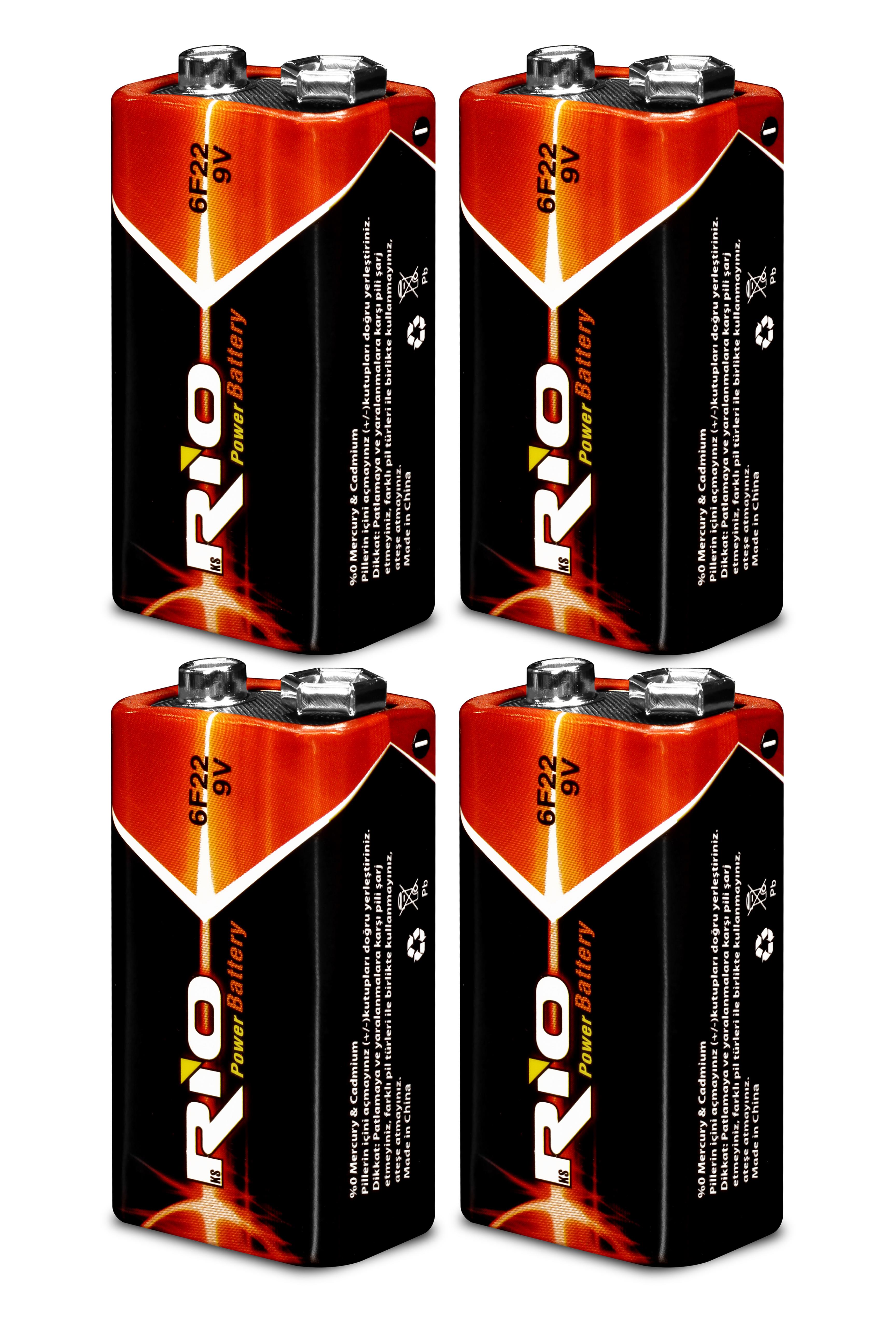 Rio 4lü 9V Volt Kare Pil Elektronik Pili Çinko Karbon Pil Zn-C 9 V Rio 4lü 9V Volt Kare Pil Elektronik Pili Çinko Karbon Pil Zn-C 9 V