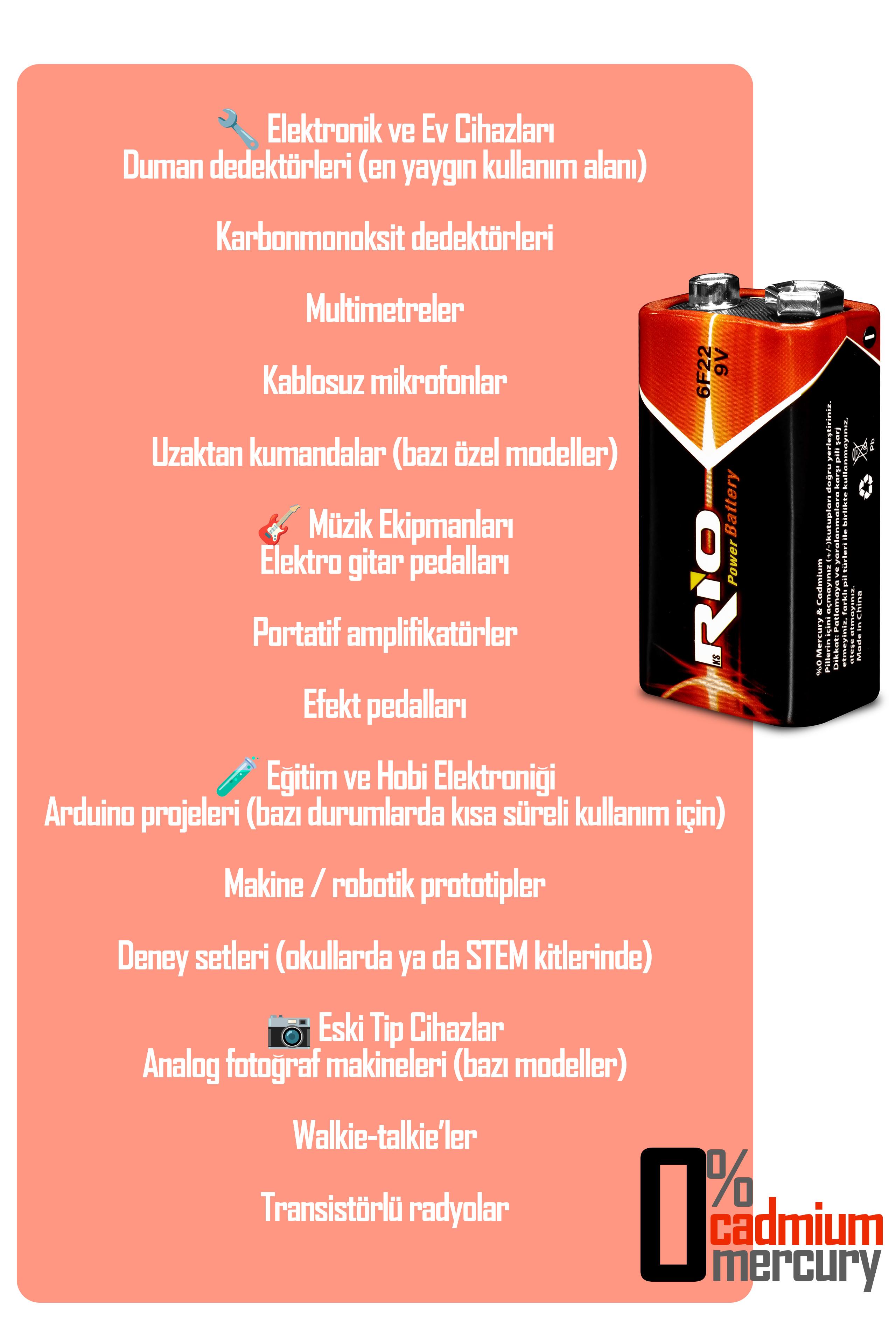Rio 4lü 9V Volt Kare Pil Elektronik Pili Çinko Karbon Pil Zn-C 9 V Rio 4lü 9V Volt Kare Pil Elektronik Pili Çinko Karbon Pil Zn-C 9 V