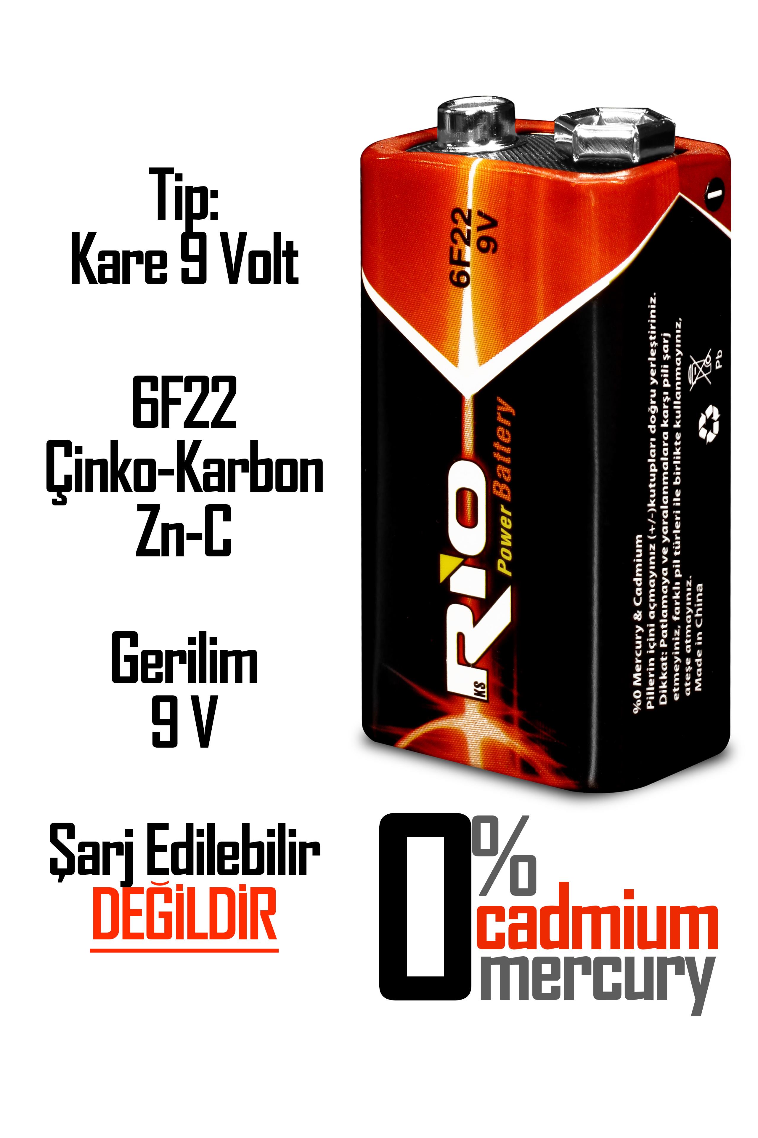 Rio 20li 9V Volt Kare Pil Elektronik Pili Çinko Karbon Pil Zn-C 9 V Rio 20li 9V Volt Kare Pil Elektronik Pili Çinko Karbon Pil Zn-C 9 V