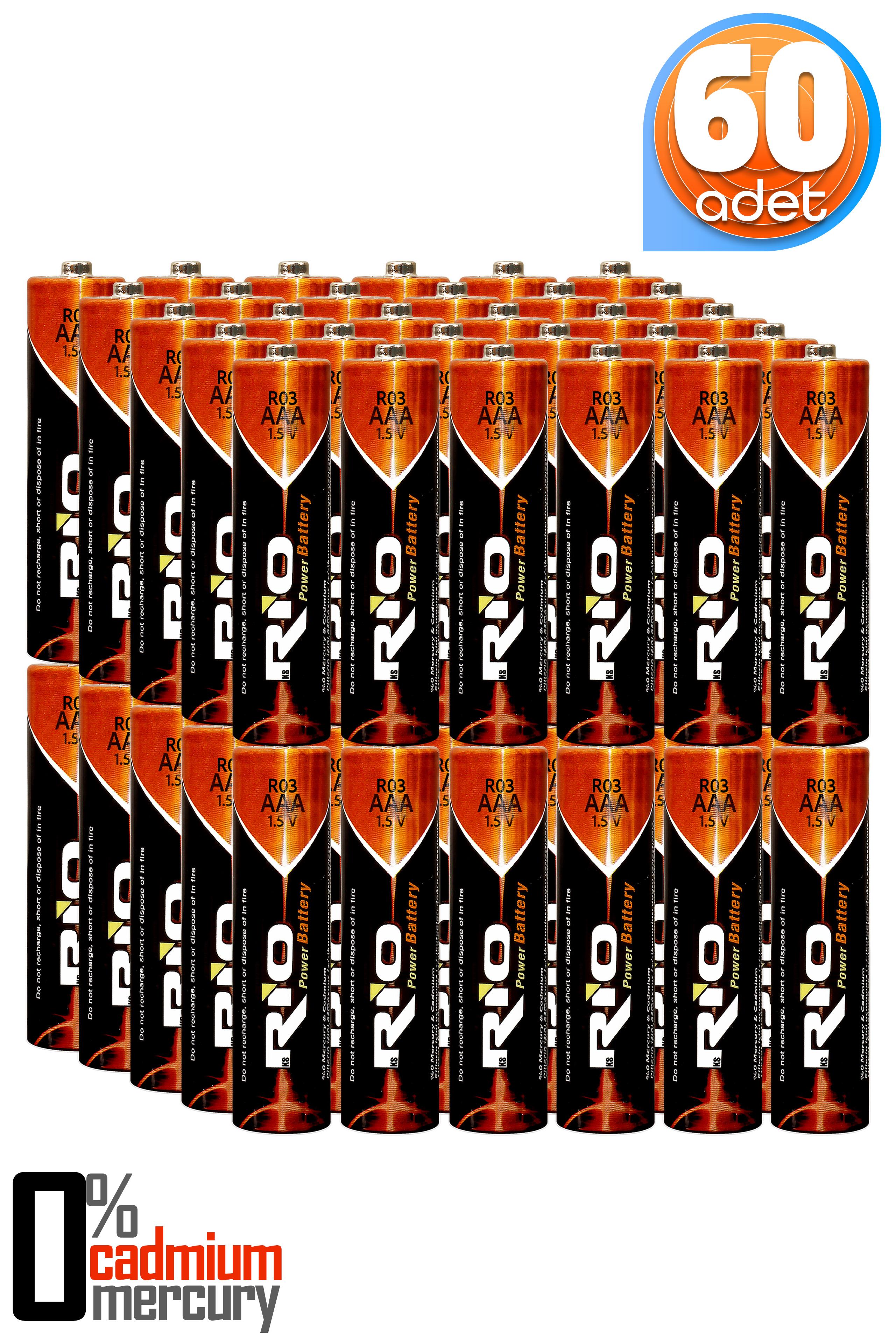 Rio 60lı AAA R03 İnce Kalem Pil Kumanda Pili Çinko Karbon Pil Zn-C 1.5V Rio 60lı AAA R03 İnce Kalem Pil Kumanda Pili Çinko Karbon Pil Zn-C 1.5V