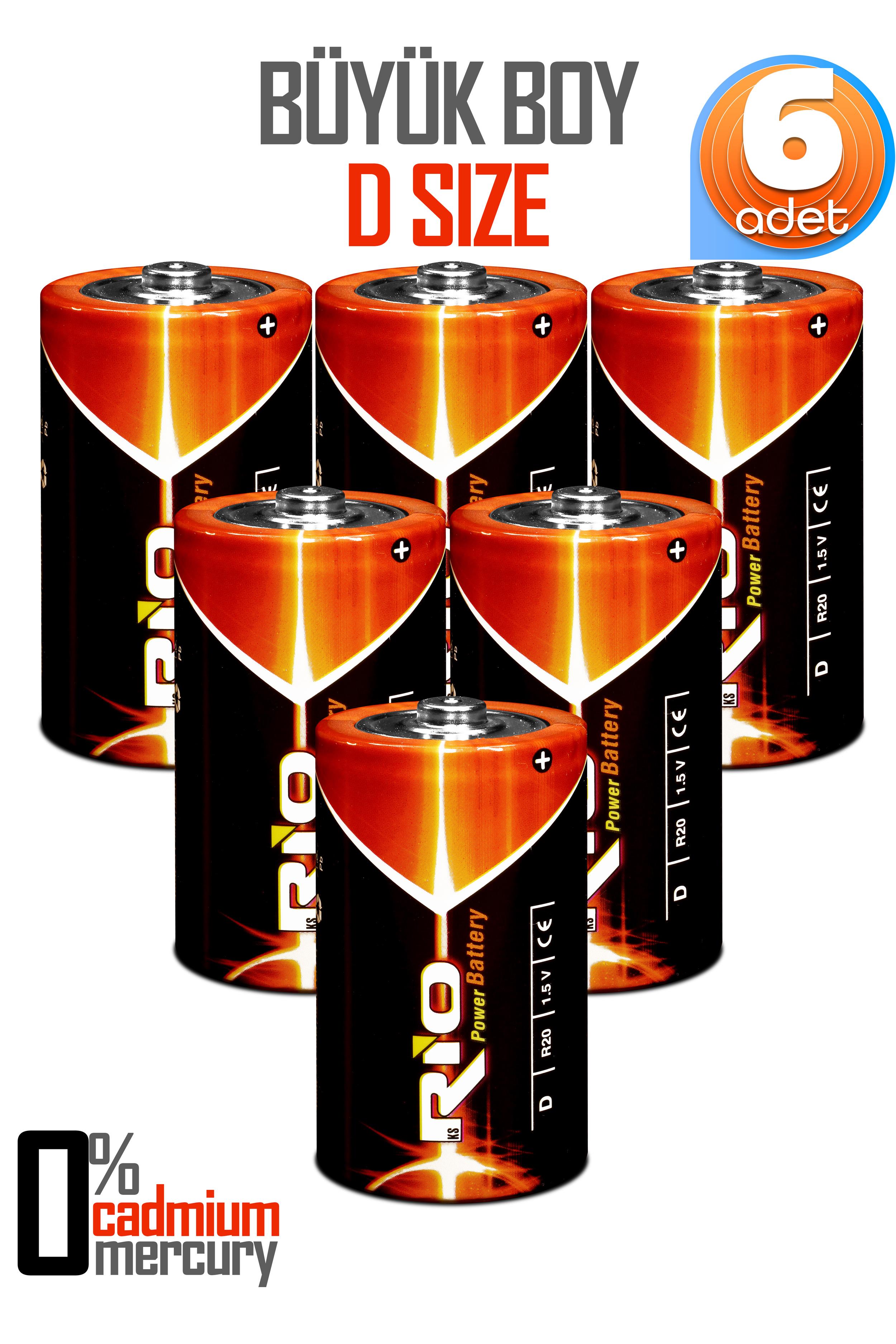 Rio 6lı Büyük Boy Pil R20 D-Size Pil D Boy Pil Oyuncak Pili Çinko Karbon Pil Zn-C 1.5 V Rio 6lı Büyük Boy Pil R20 D-Size Pil D Boy Pil Oyuncak Pili Çinko Karbon Pil Zn-C 1.5 V