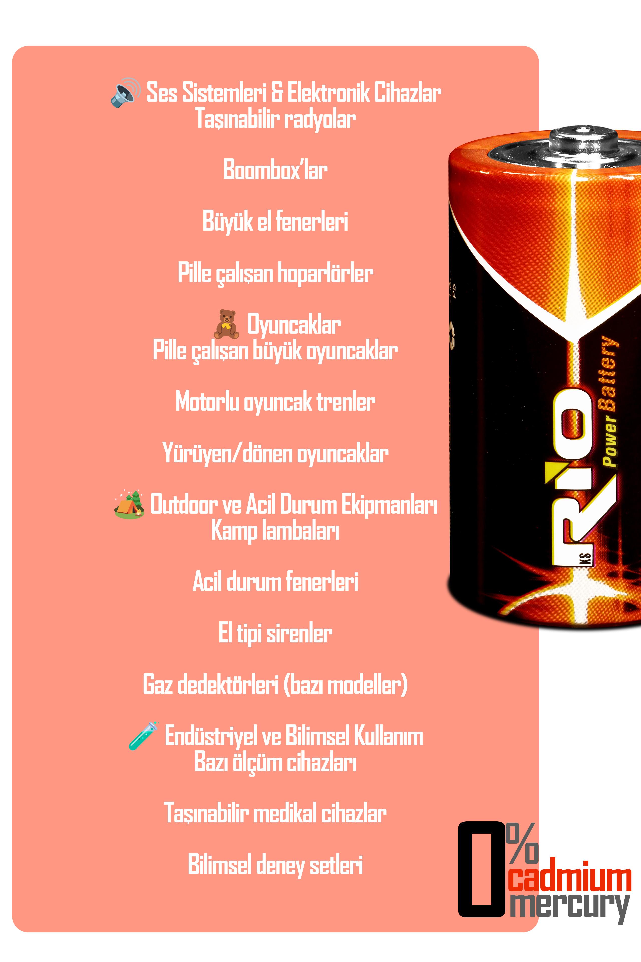 Rio 12li Büyük Boy Pil R20 D-Size Pil D Boy Pil Oyuncak Pili Çinko Karbon Pil Zn-C 1.5 V Rio 12li Büyük Boy Pil R20 D-Size Pil D Boy Pil Oyuncak Pili Çinko Karbon Pil Zn-C 1.5 V