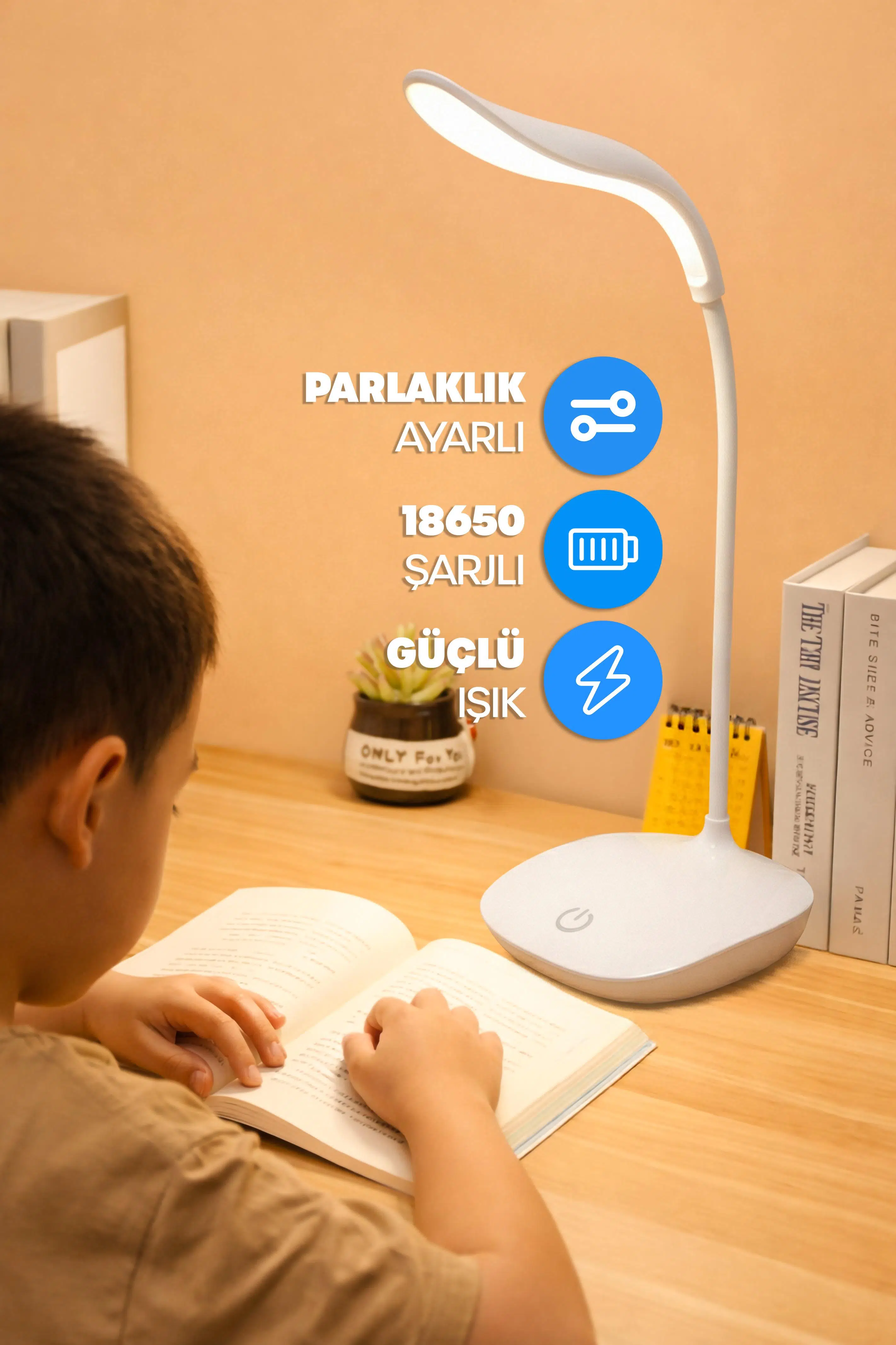 Şarjlı Masa Lambası Işık Ayarlanabilir Ders Çalışma Okuma Işığı Beyaz Işık GY002