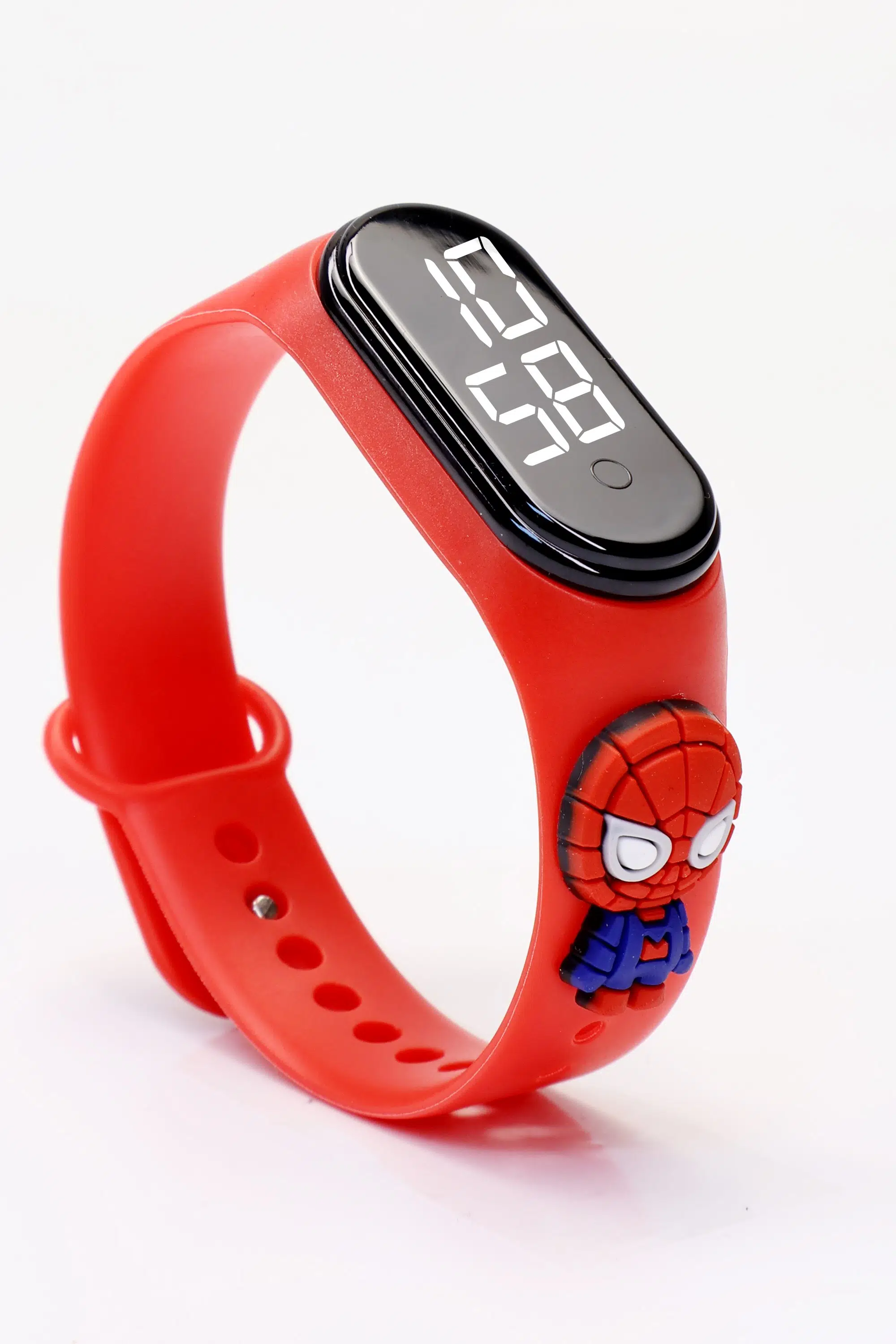 Spiderman Figürlü Dijital LED Takvimli Çocuk Kol Saati Dokunmatik Tuşlu Su Geçirmez Kırmızı-Spider