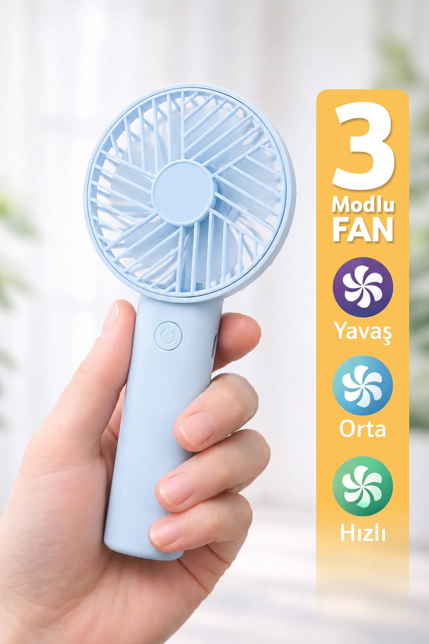 Standlı 3 MOD Şarjlı El Fanı 3 Kademe Seyahat Masaüstü Vantilatör Taşınabilir Mini Fan Mavi F137