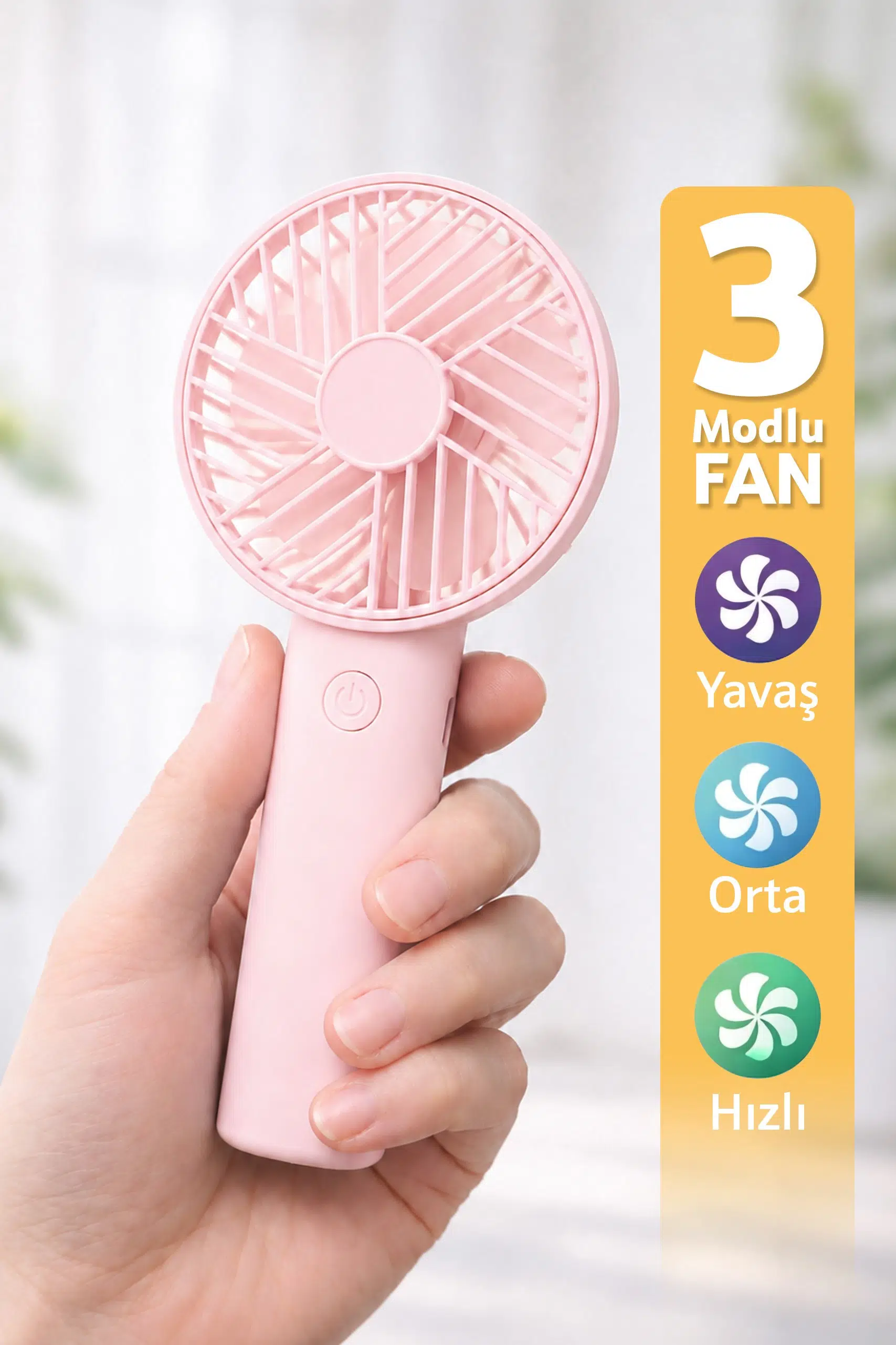 Standlı 3 MOD Şarjlı El Fanı 3 Kademe Seyahat Masaüstü Vantilatör Taşınabilir Mini Fan Pembe F137