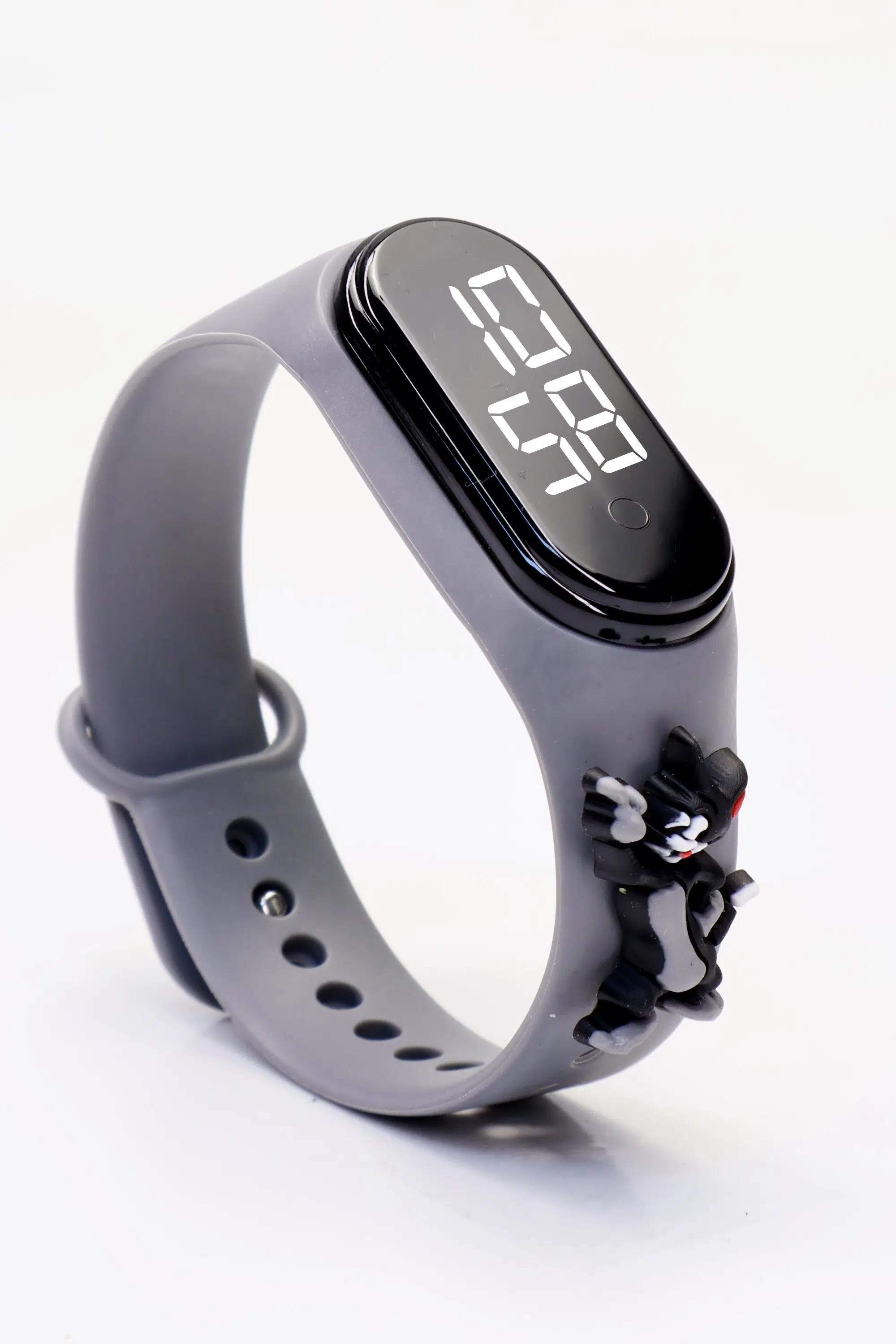 Tom Figürlü Dijital LED Takvimli Çocuk Kol Saati Dokunmatik Tuşlu Su Geçirmez Gri - Tom