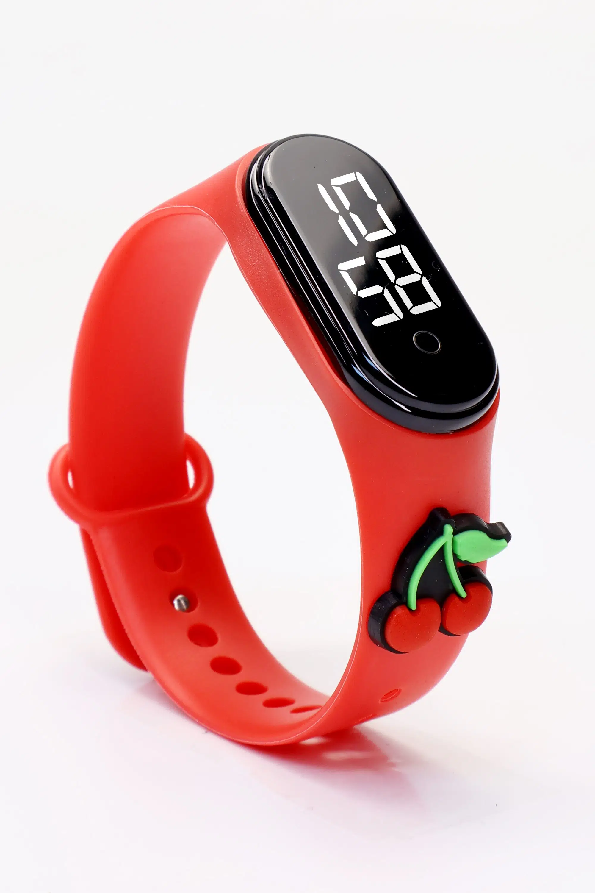 Vişne Figürlü Dijital LED Takvimli Çocuk Kol Saati Dokunmatik Tuşlu Su Geçirmez Kırmızı-Vişne