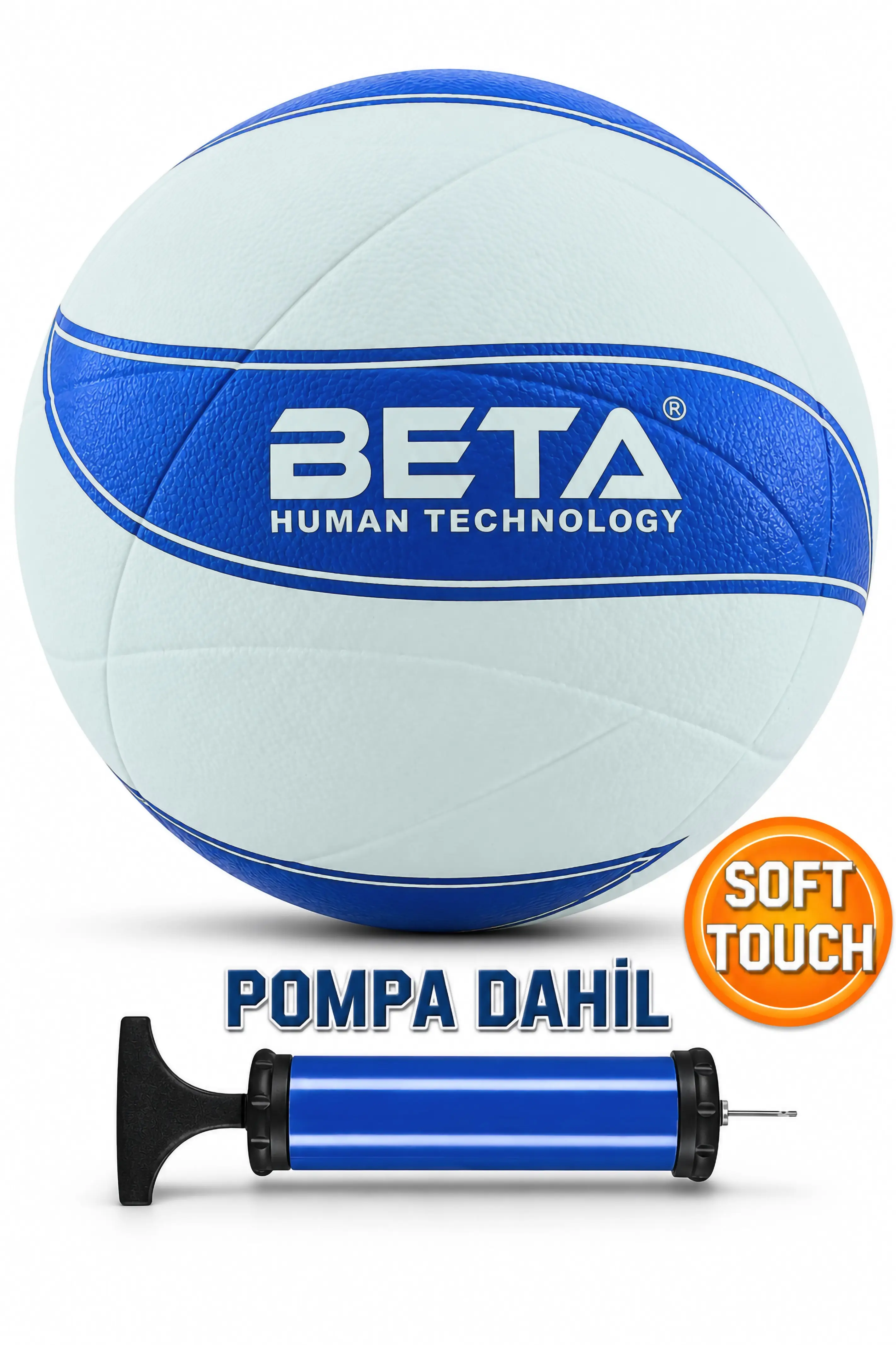 Voleybol Topu Pompalı Dahil Set Kauçuk Beta Dikişsiz Yekpare Üretim Beyaz-Mavi