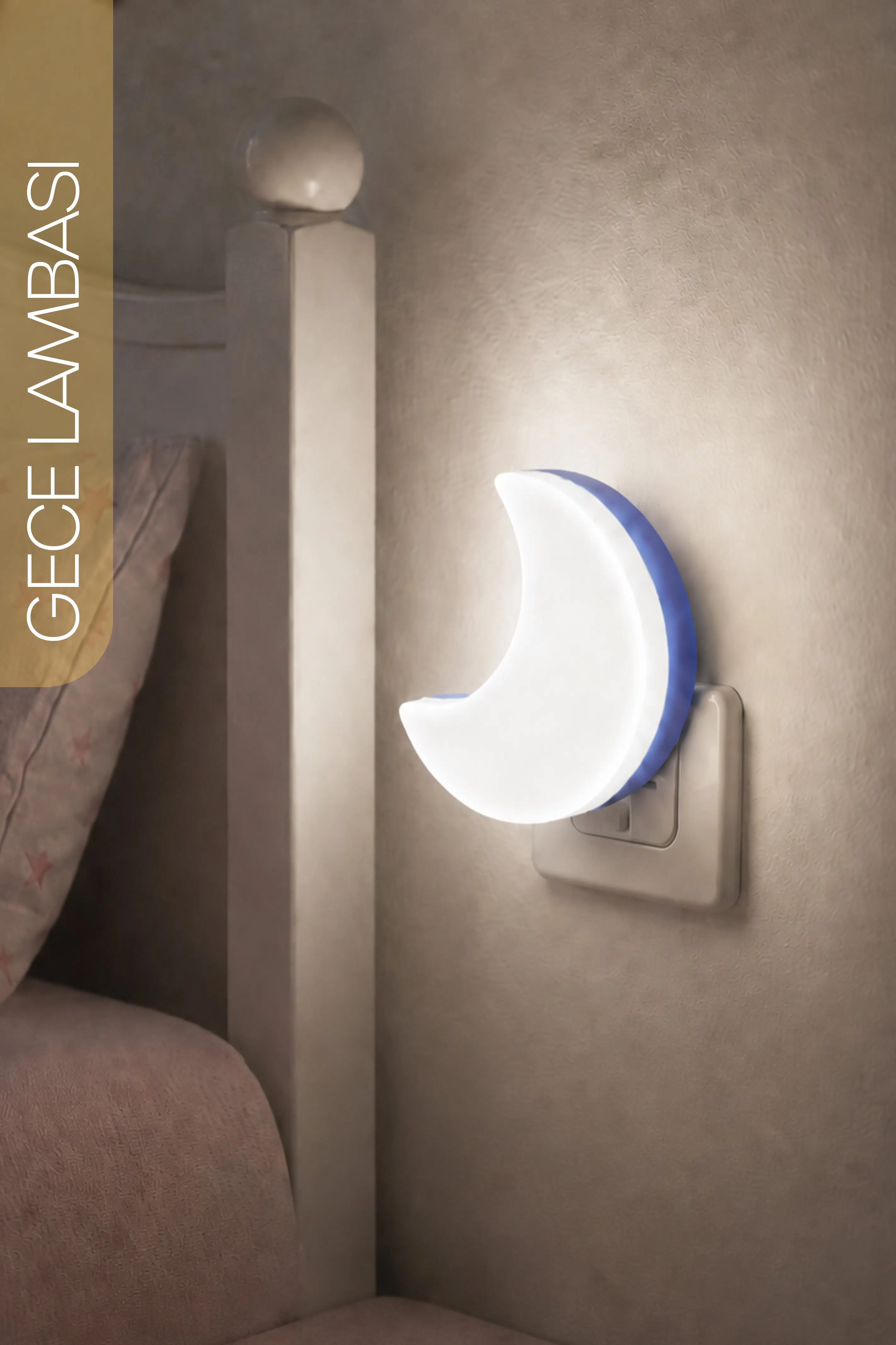 Yarım Ay Gece Lambası ON/OFF Tuşlu Koridor Hol Işığı Uyuma Işığı Beyaz K6975