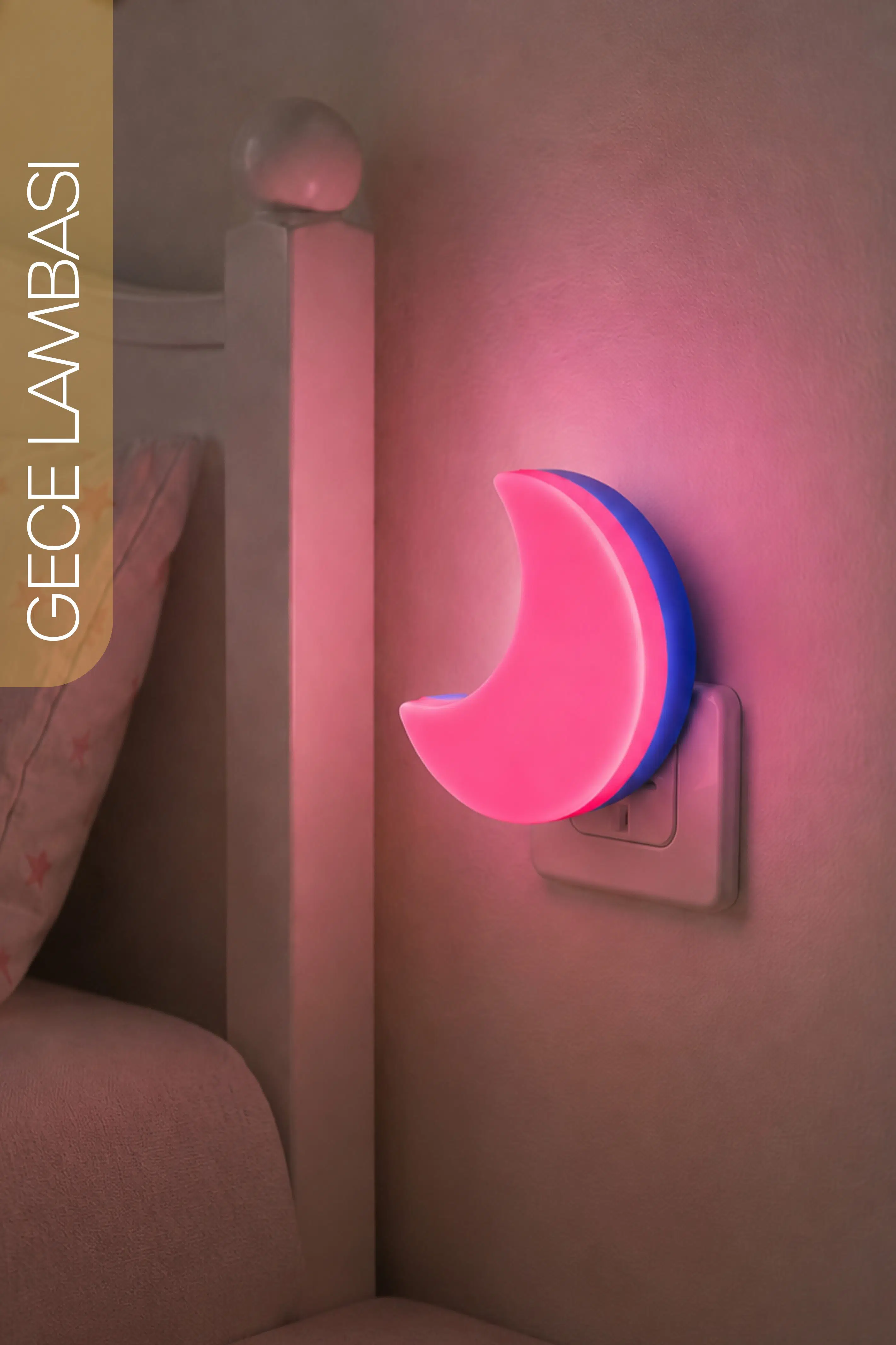 Yarım Ay Gece Lambası ON/OFF Tuşlu Koridor Hol Işığı Uyuma Işığı Pembe K6975